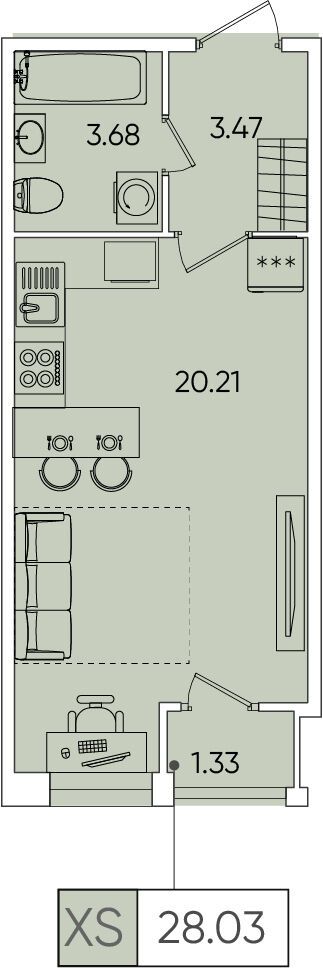 Планировка: Студия 27.40 м² в новостройке ЖК Форест Аквилон