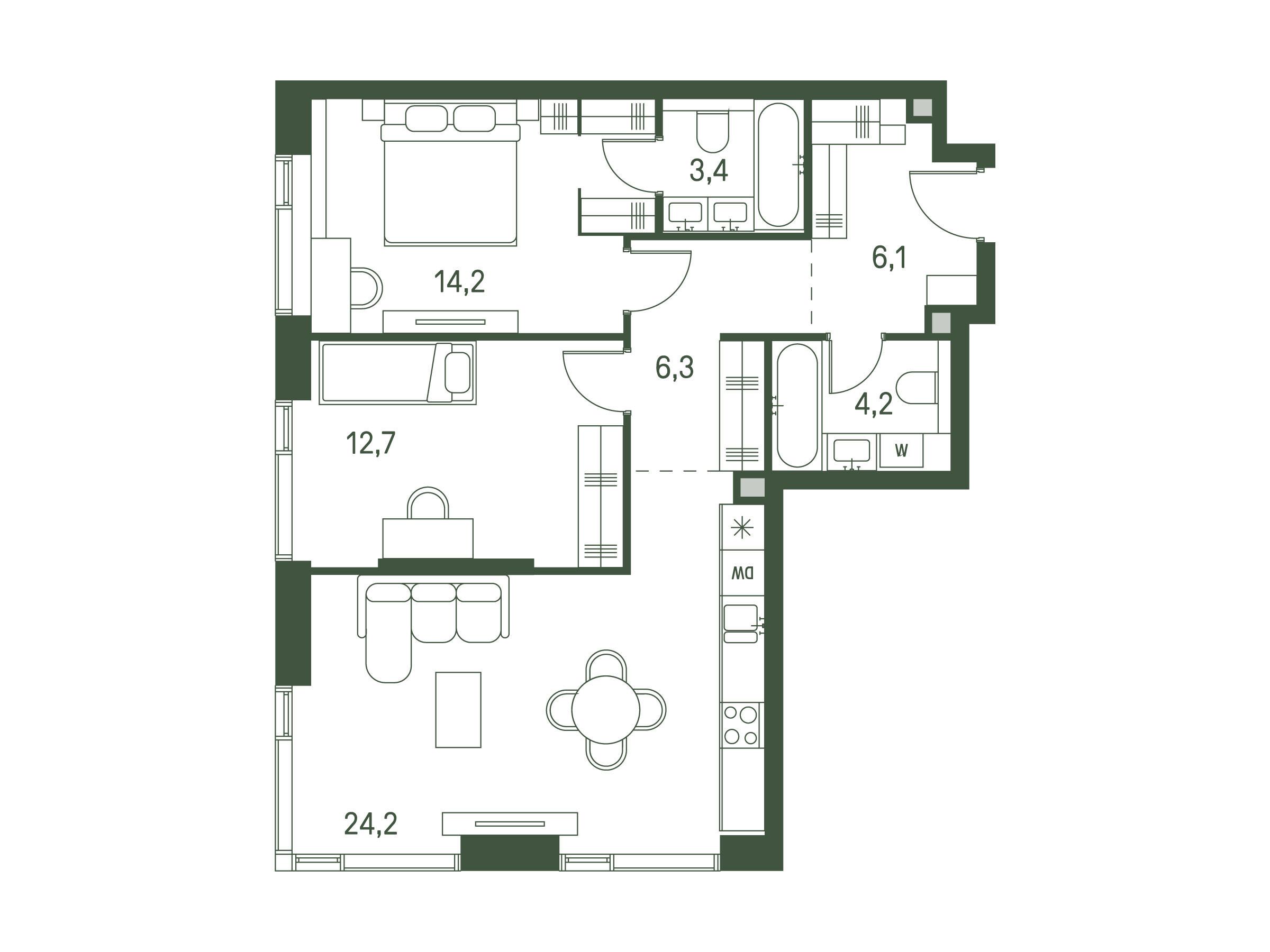 Планировка: 2-комн. квартира 71.10 м² в новостройке ЖК Моментс