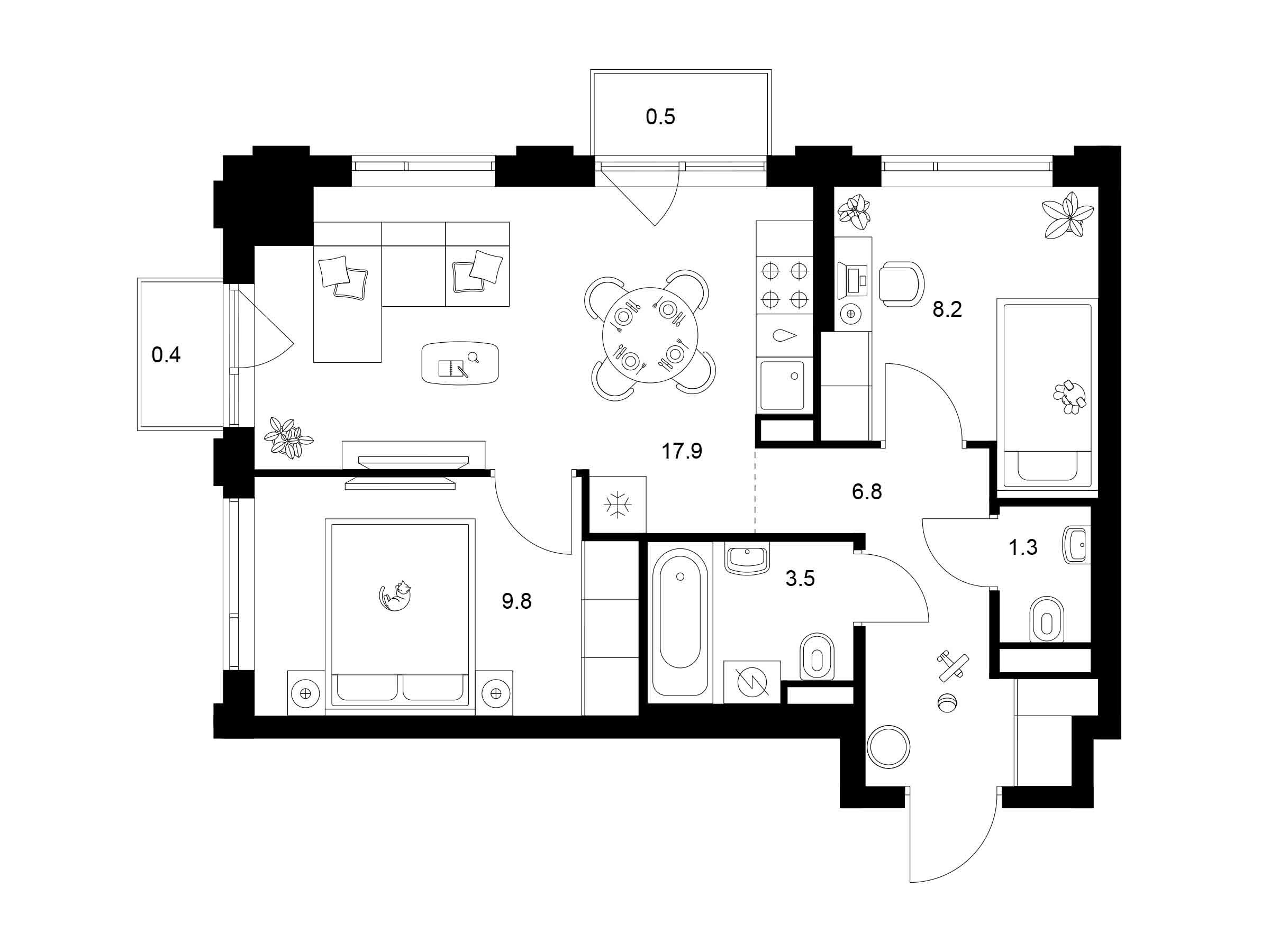 Планировка: 2-комн. квартира 48.40 м² в новостройке Лосиноостровский парк
