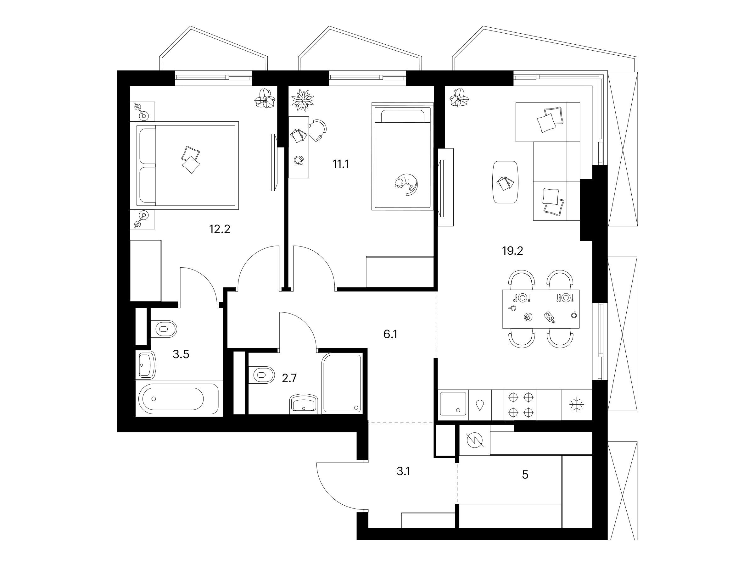 Планировка: 2-комн. квартира 62.90 м² в новостройке ЖК Мичуринский парк