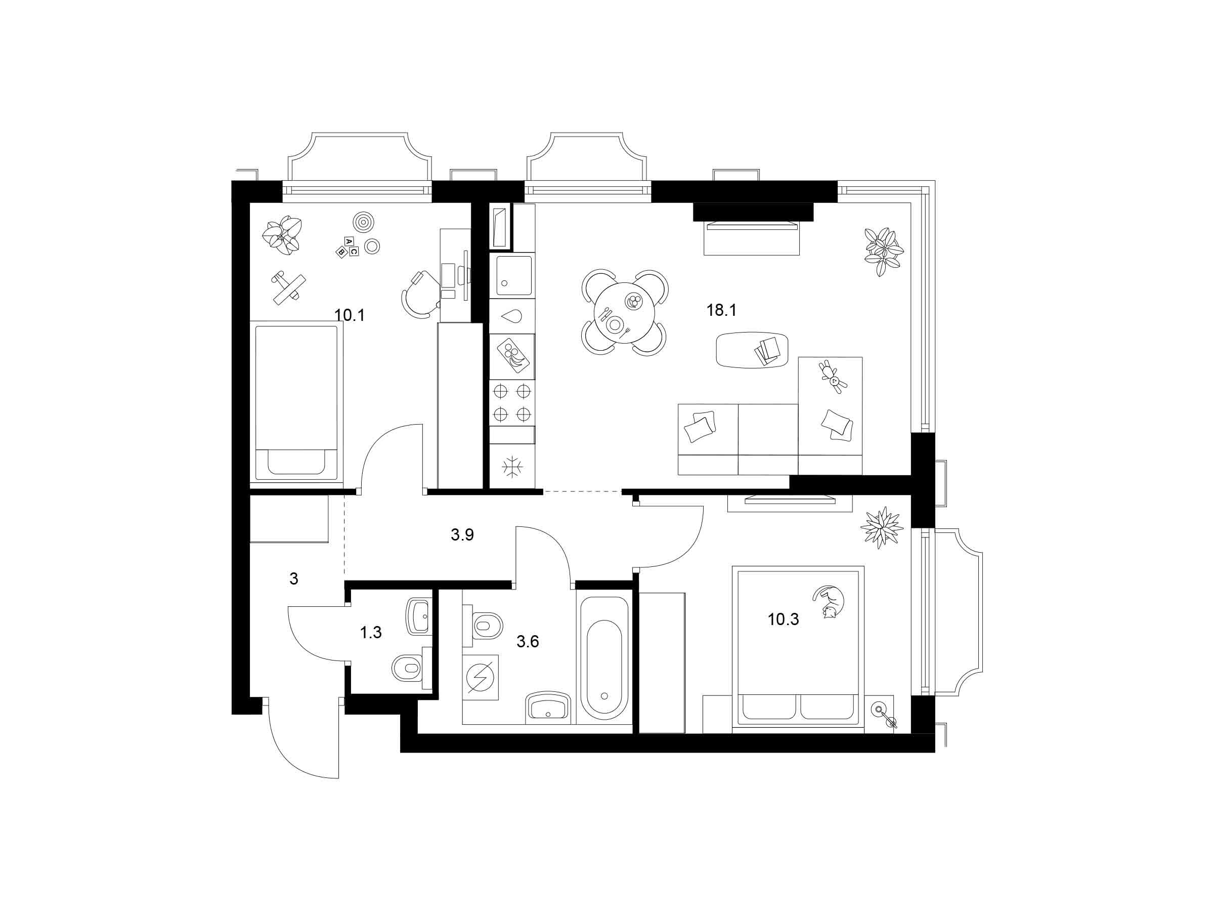 Планировка: 2-комн. квартира 50.30 м² в новостройке ЖК 2-й Иртышский