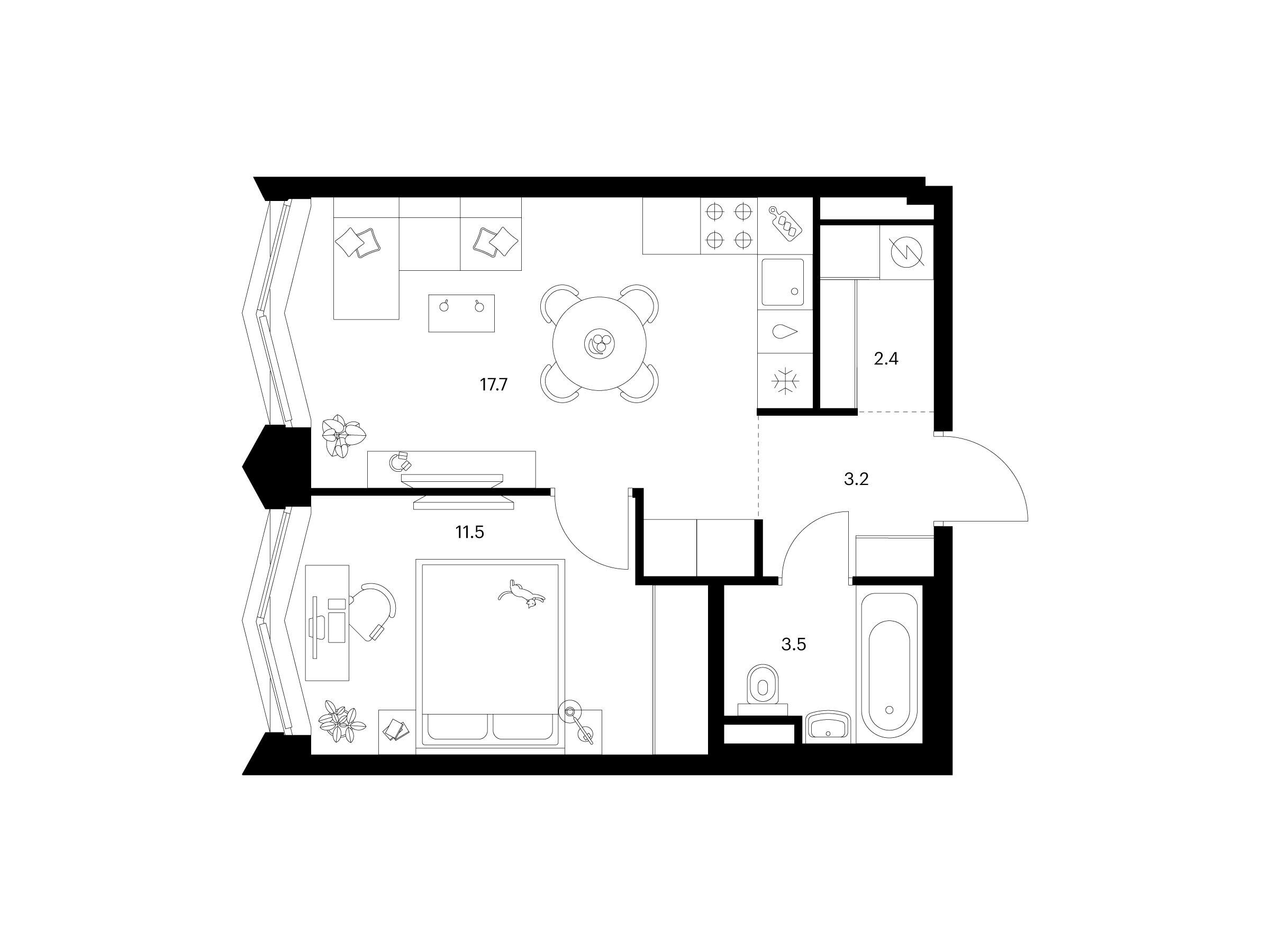 Планировка: 1-комн. квартира 38.30 м² в новостройке Матвеевский парк