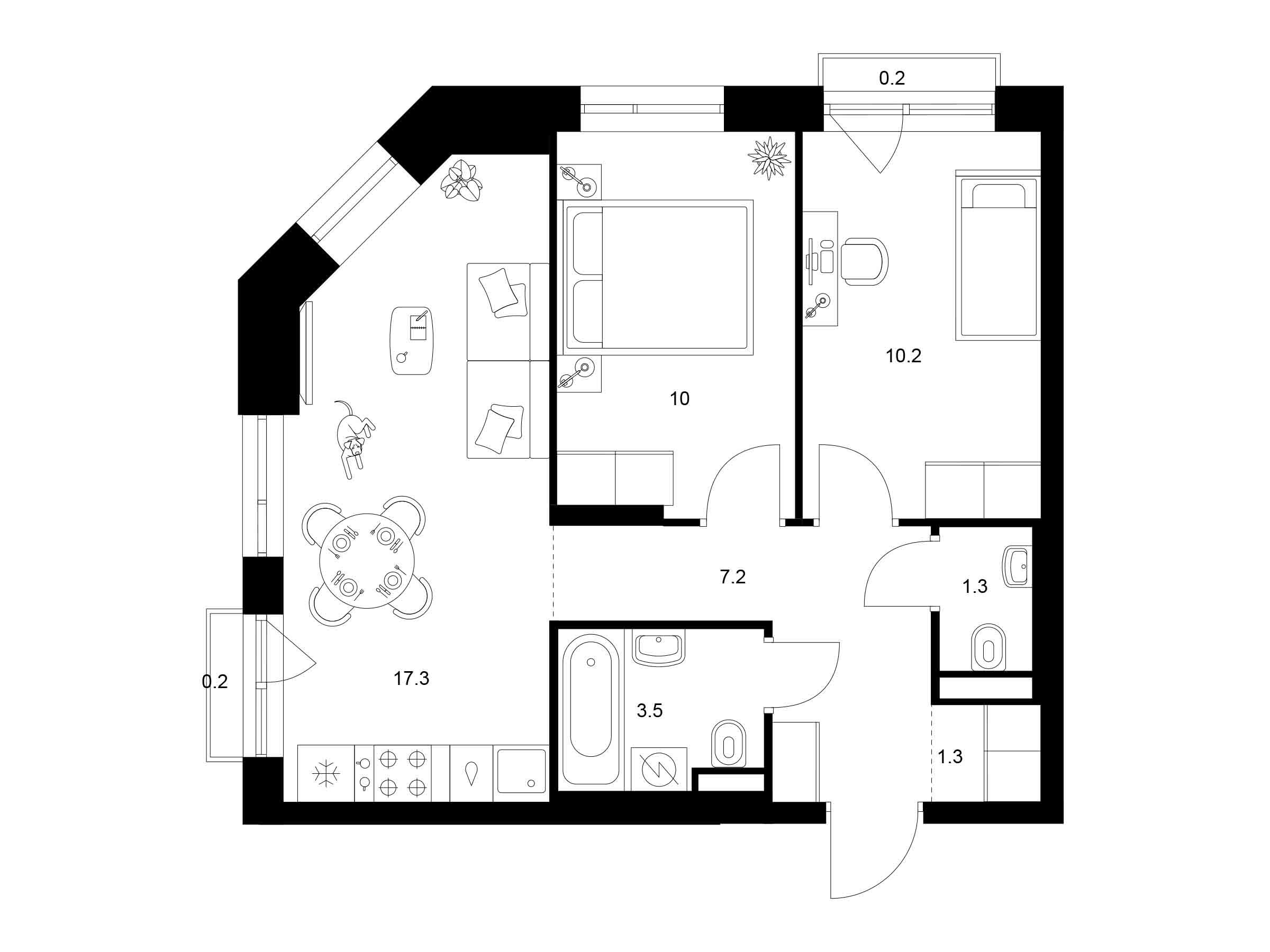 Планировка: 2-комн. квартира 51.20 м² в новостройке Лосиноостровский парк