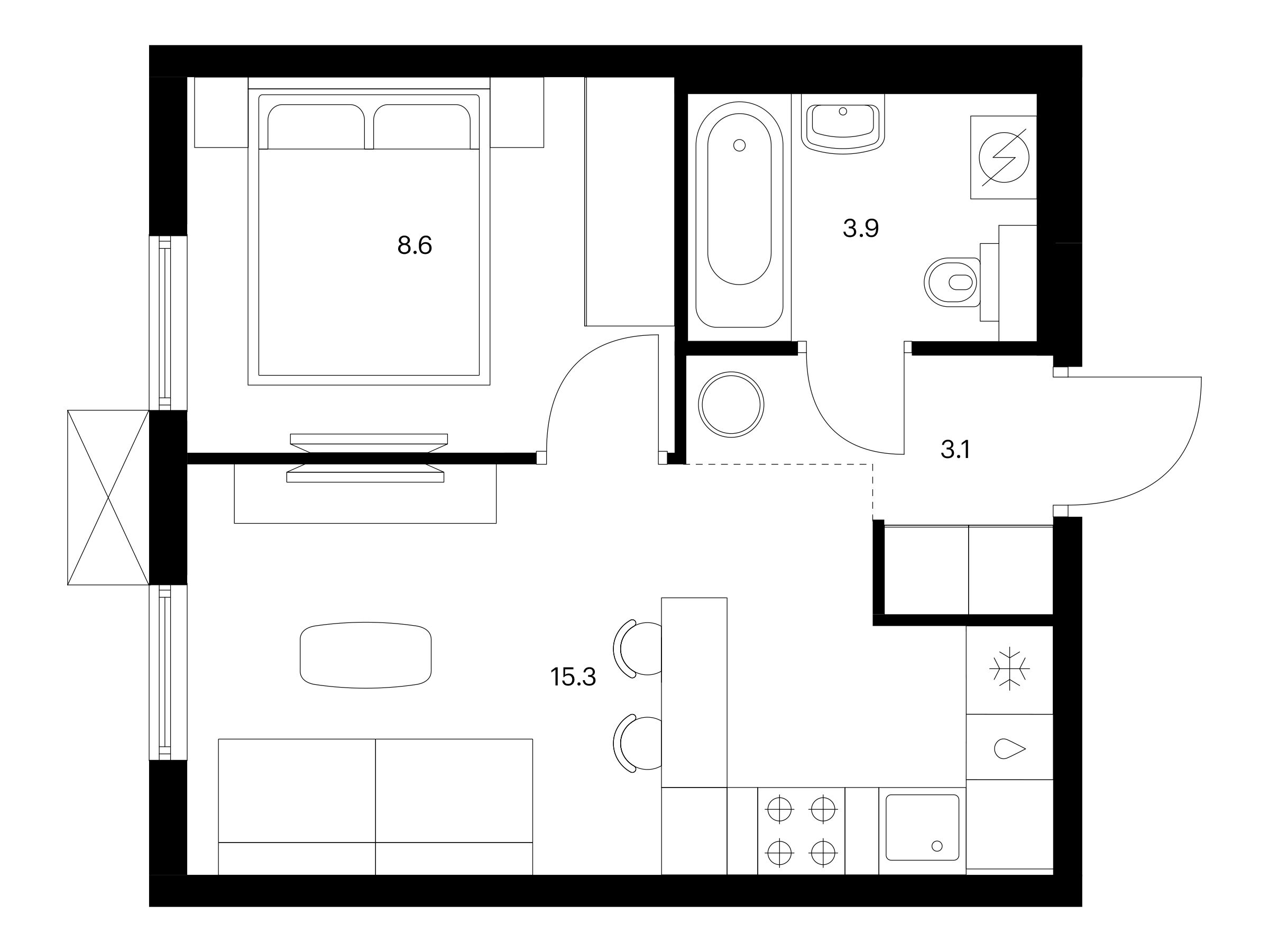Планировка: 1-комн. квартира 30.90 м² в новостройке ЖК Никольские луга