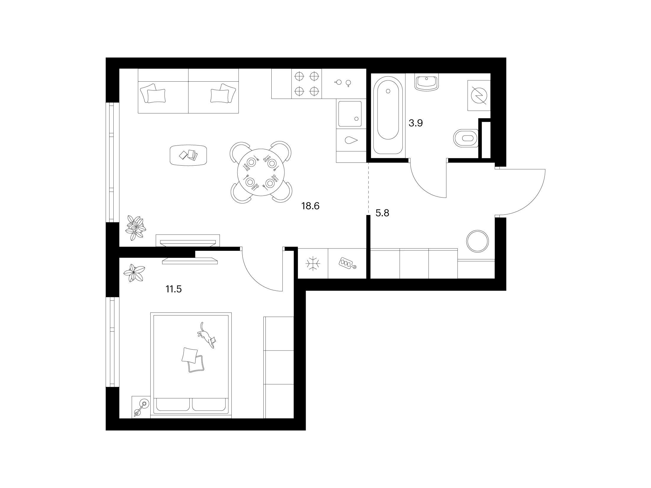 Планировка: 1-комн. квартира 39.80 м² в новостройке ЖК Середневский лес