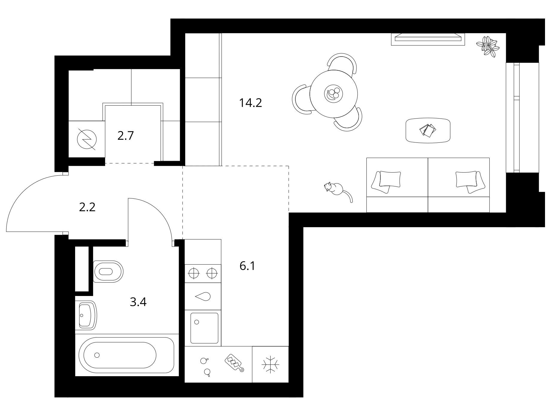 Планировка: Студия 28.60 м² в новостройке ЖК Саларьево парк