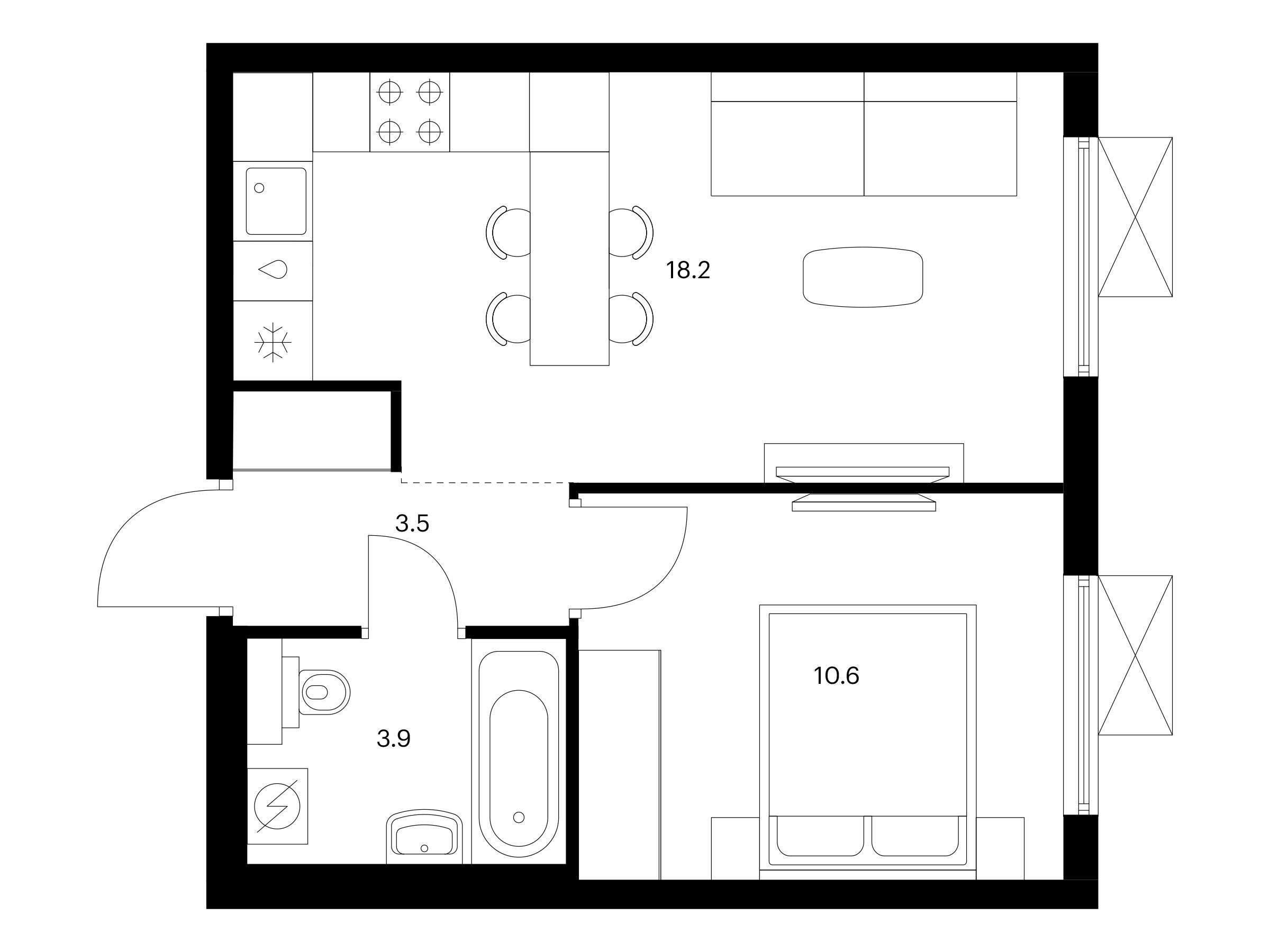 Планировка: 1-комн. квартира 36.20 м² в новостройке ЖК Никольские луга