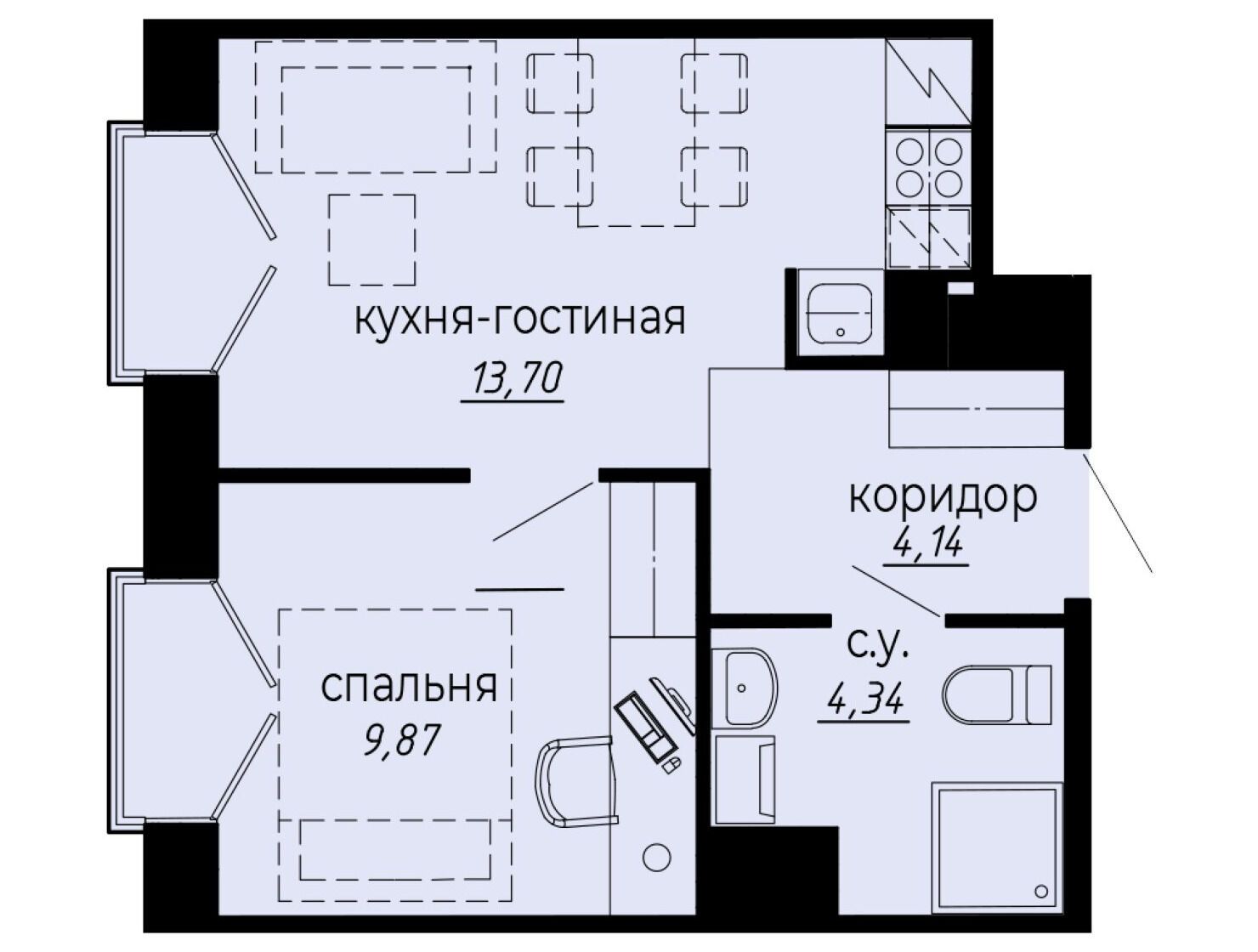 Планировка: 2-комн. квартира 32.05 м² в новостройке Айди Политех