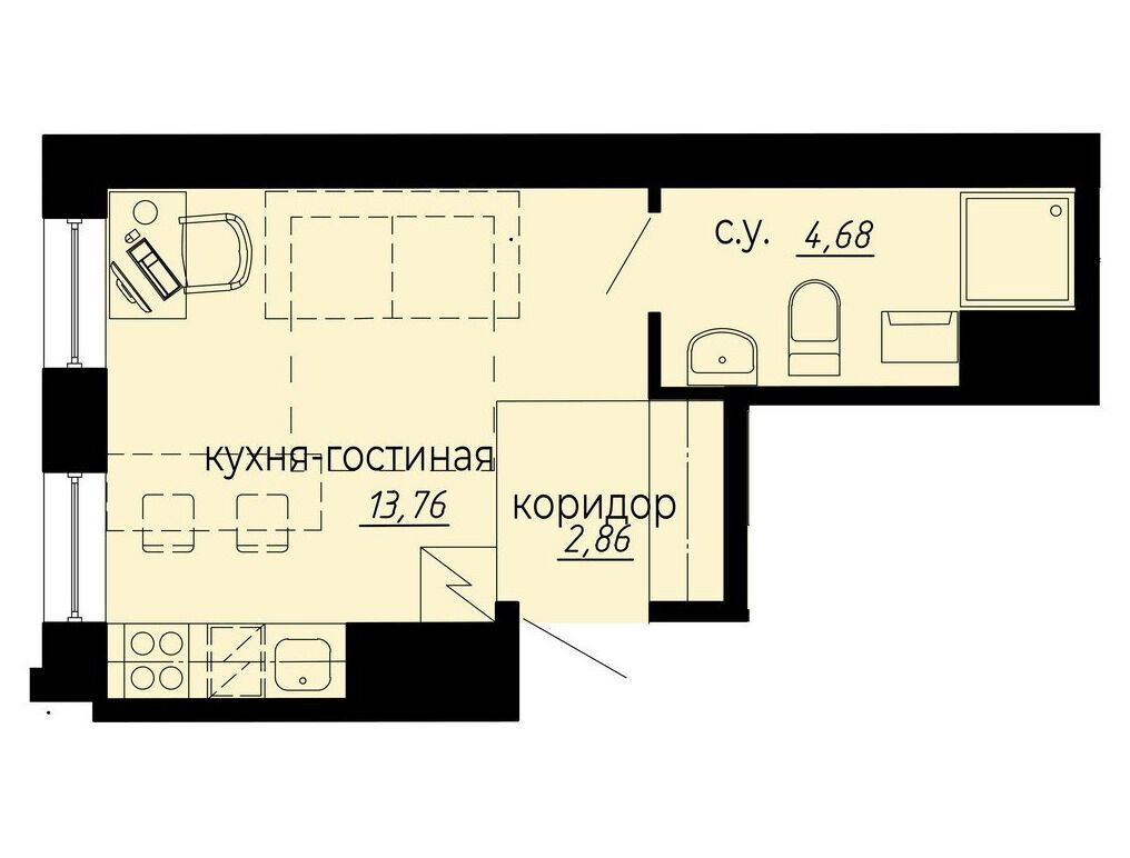 Планировка: Студия 21.30 м² в новостройке Айди Политех