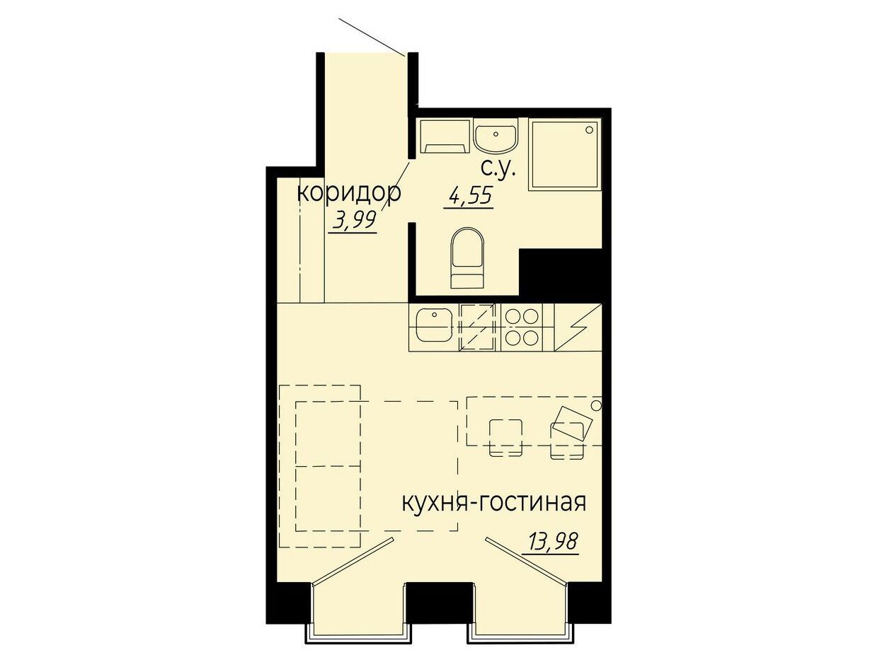 Планировка: Студия 22.52 м² в новостройке Айди Политех