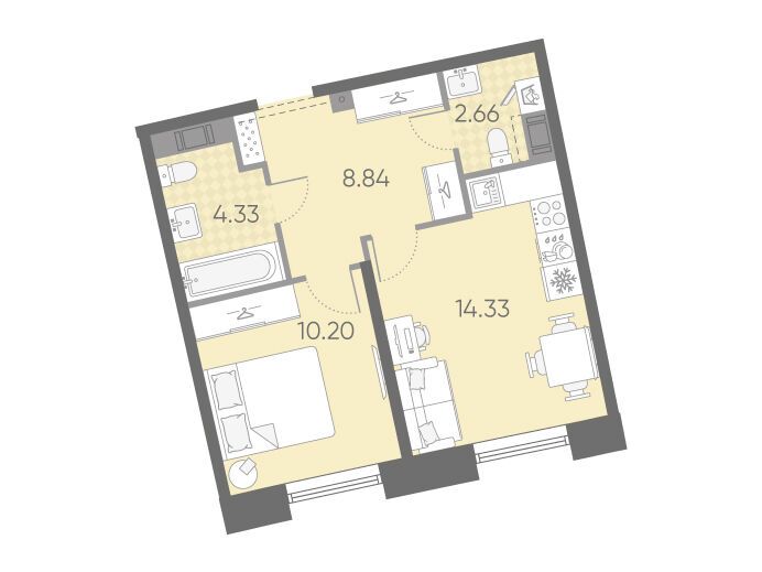 Планировка: 1-комн. квартира 40.36 м² в новостройке ЖК Бульвар Грина
