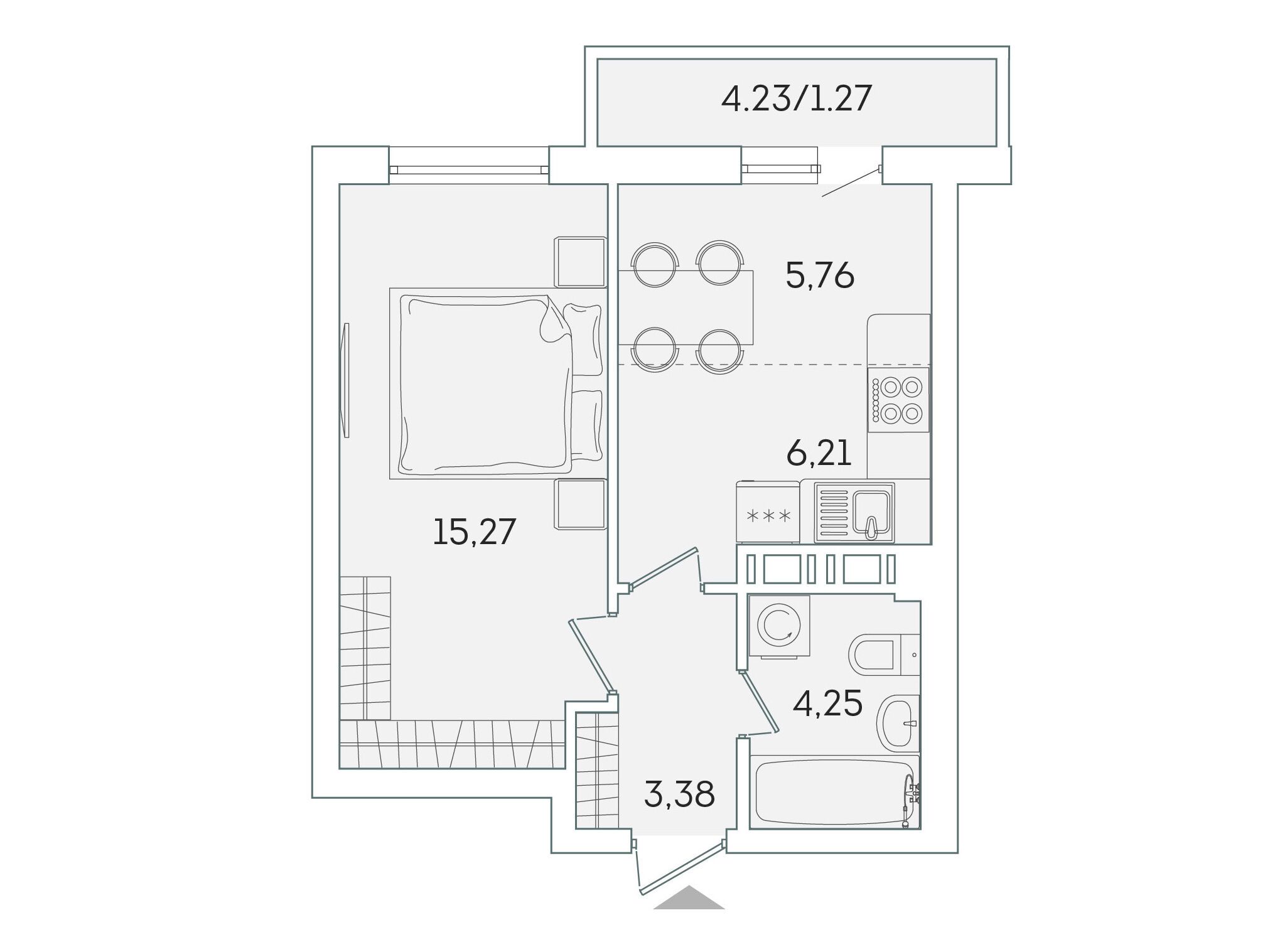 Планировка: 1-комн. квартира 34.90 м² в новостройке Лампо