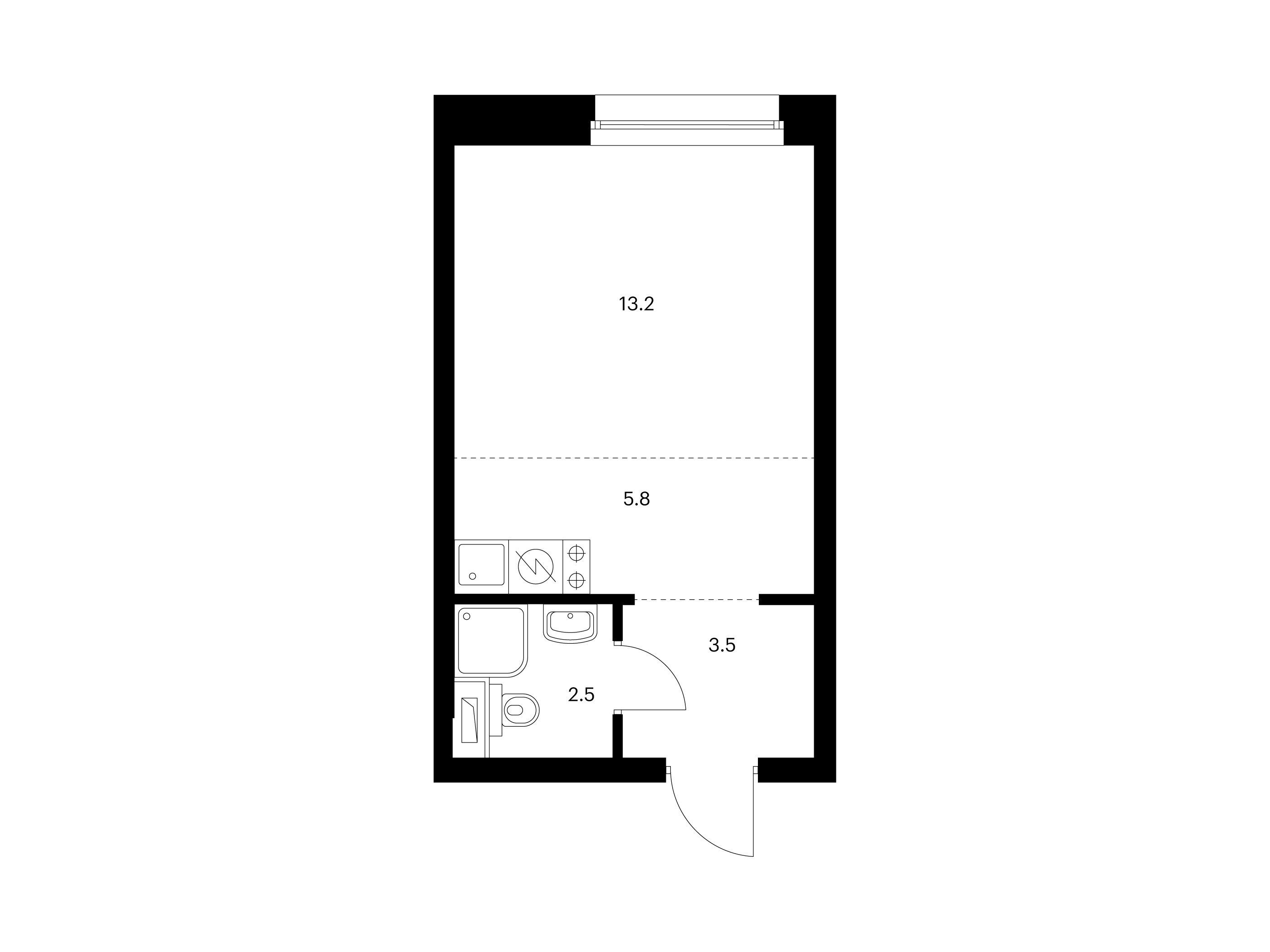 Планировка: Студия 25.00 м² в новостройке Полар