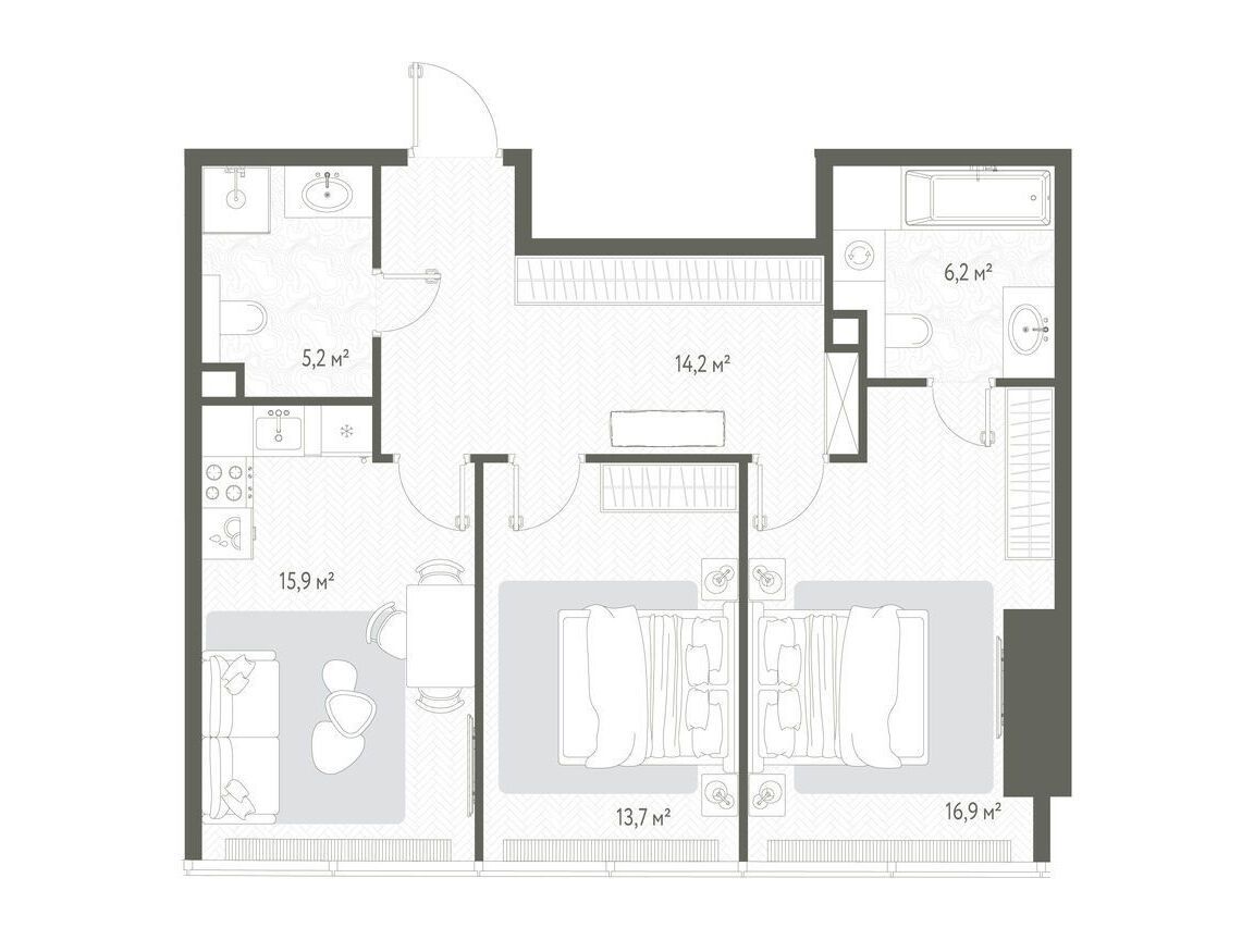 Планировка: Студия 72.10 м² в новостройке Оне