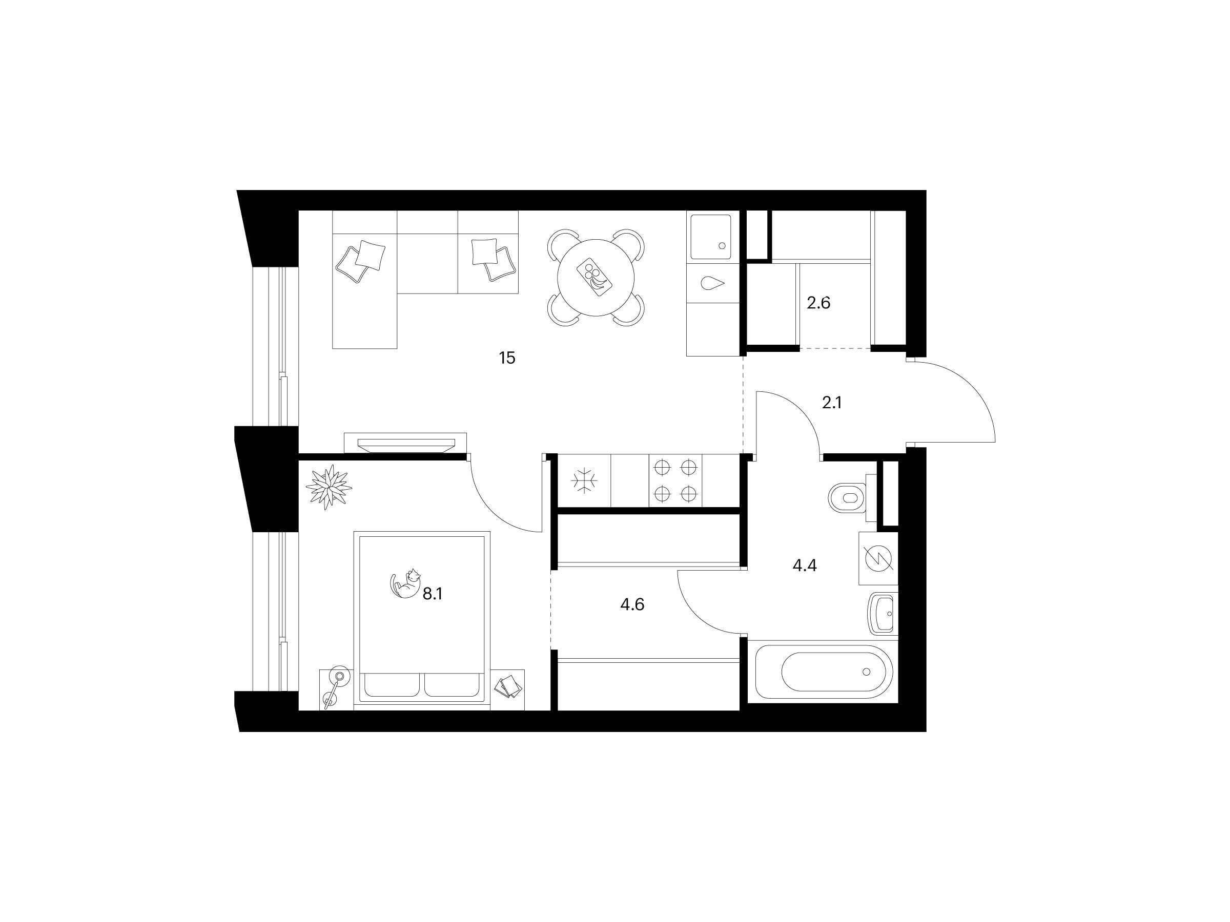Планировка: 1-комн. квартира 36.80 м² в новостройке Зелёный парк