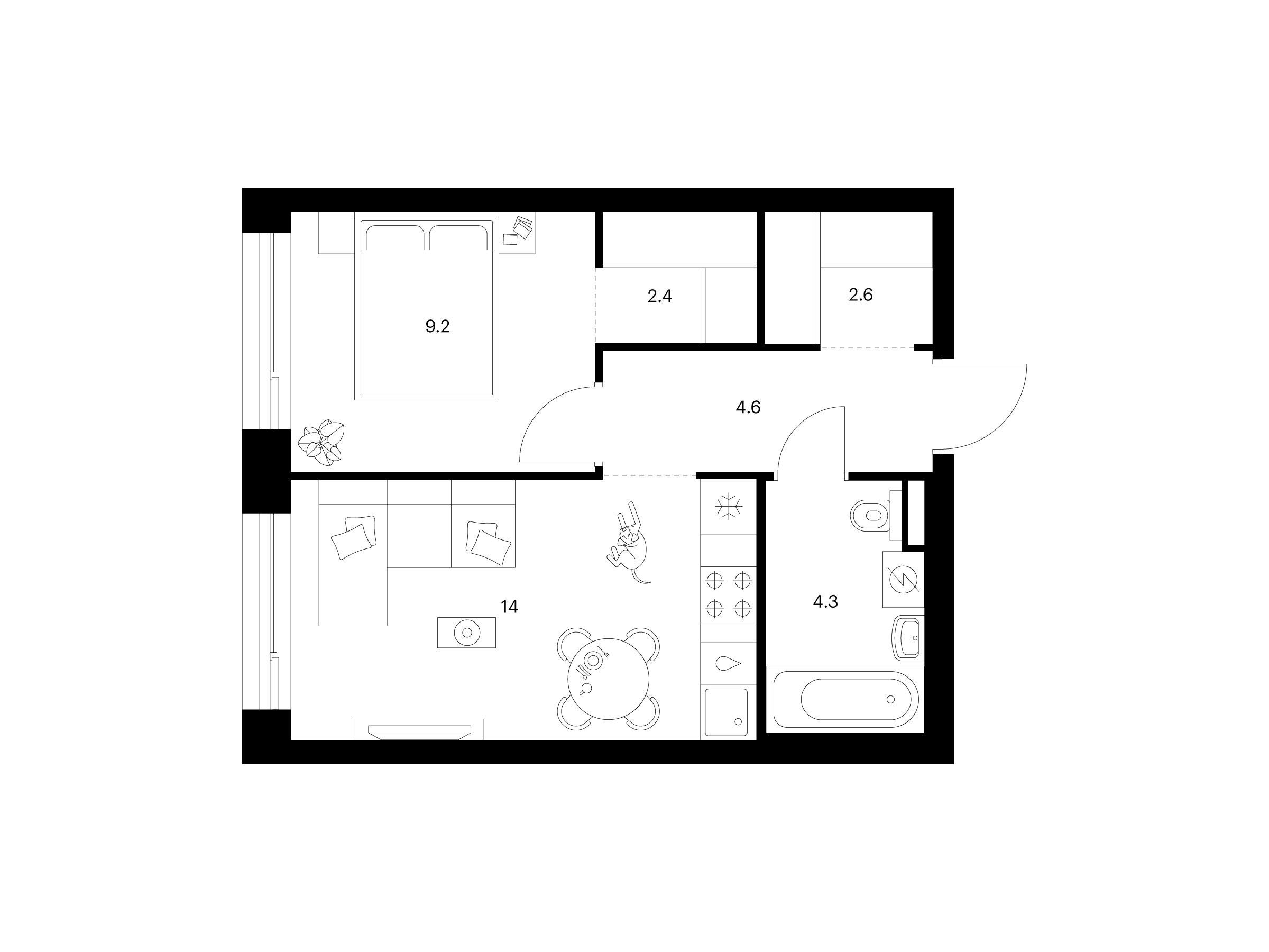 Планировка: 1-комн. квартира 37.10 м² в новостройке Зелёный парк