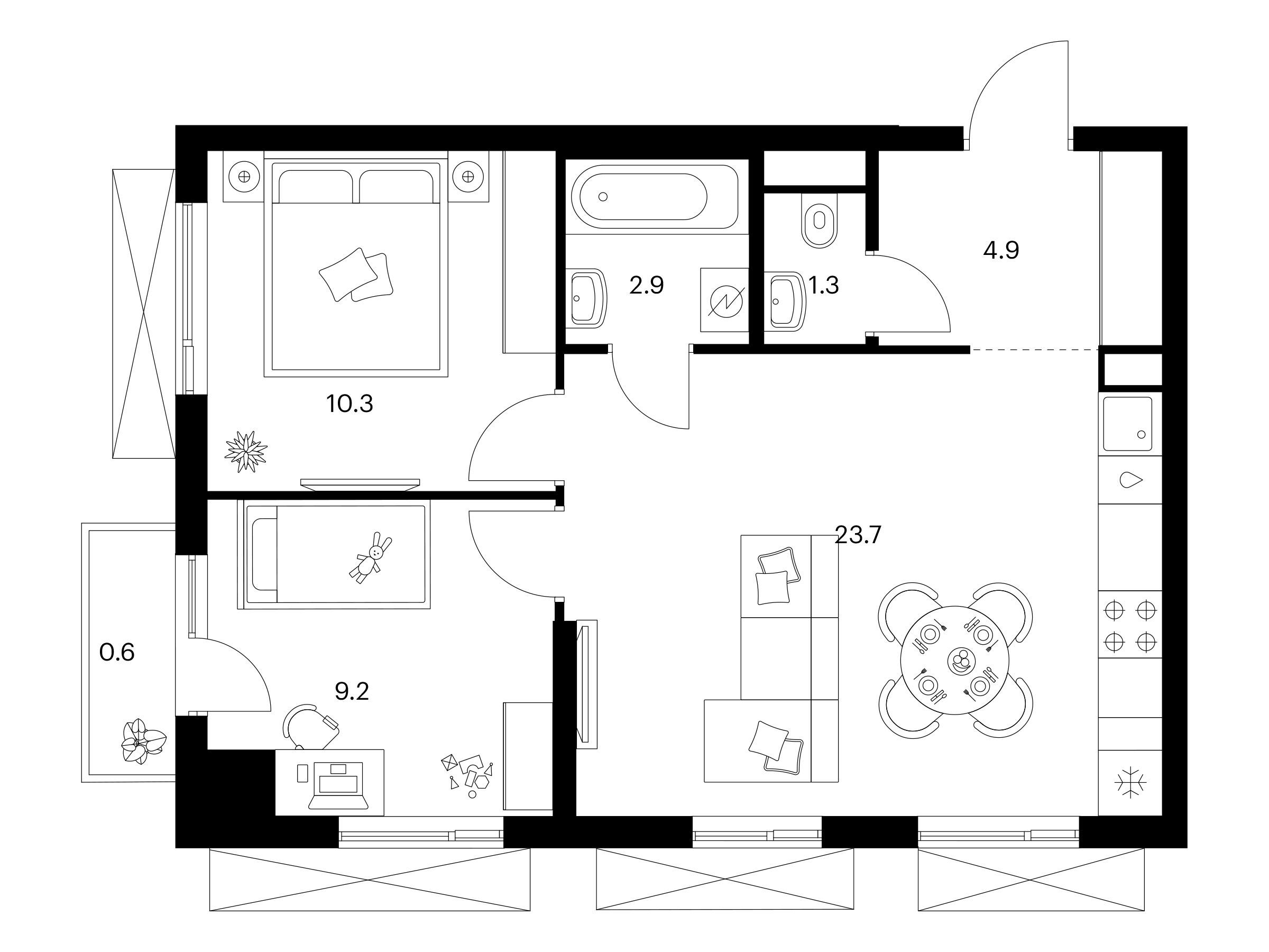 Планировка: 2-комн. квартира 52.90 м² в новостройке ЖК Мичуринский парк
