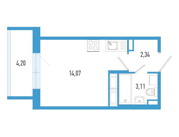 Планировка: Студия 20.78 м² в новостройке Аэросити