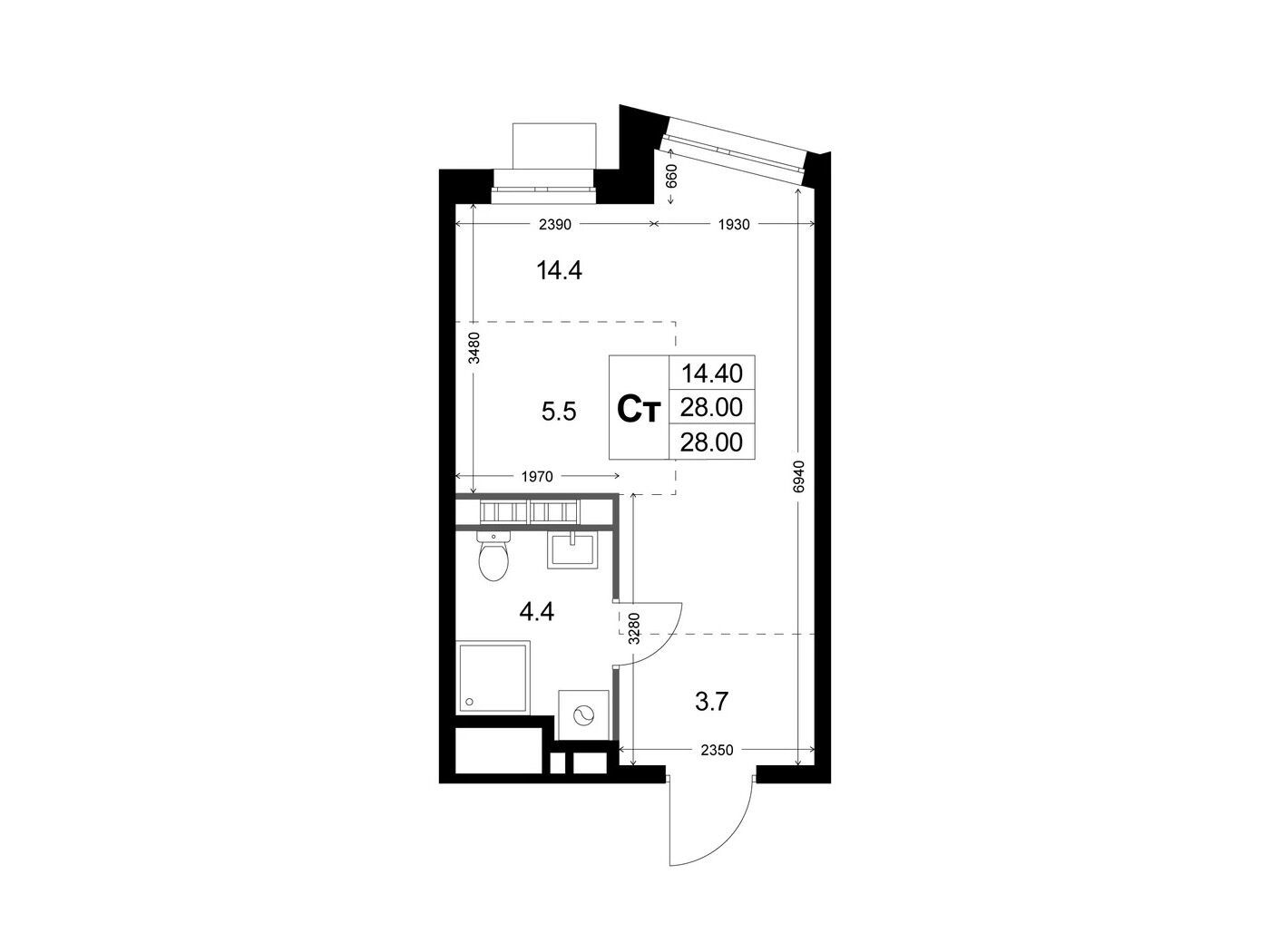 Планировка: Студия 28.00 м² в новостройке Легенда Коренёво