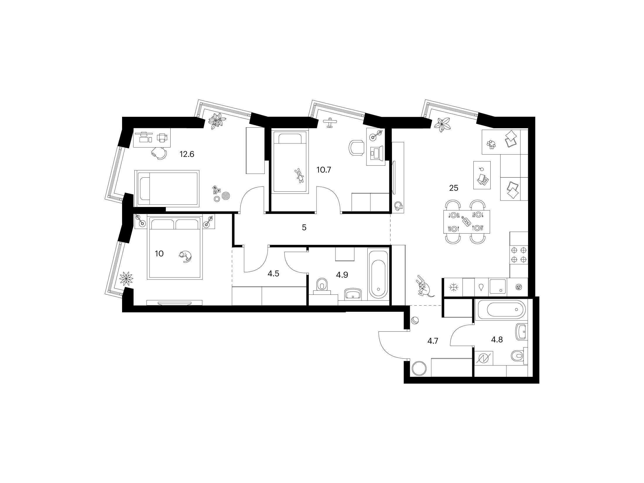 Планировка: 3-комн. квартира 82.20 м² в новостройке Кронштадтский 9