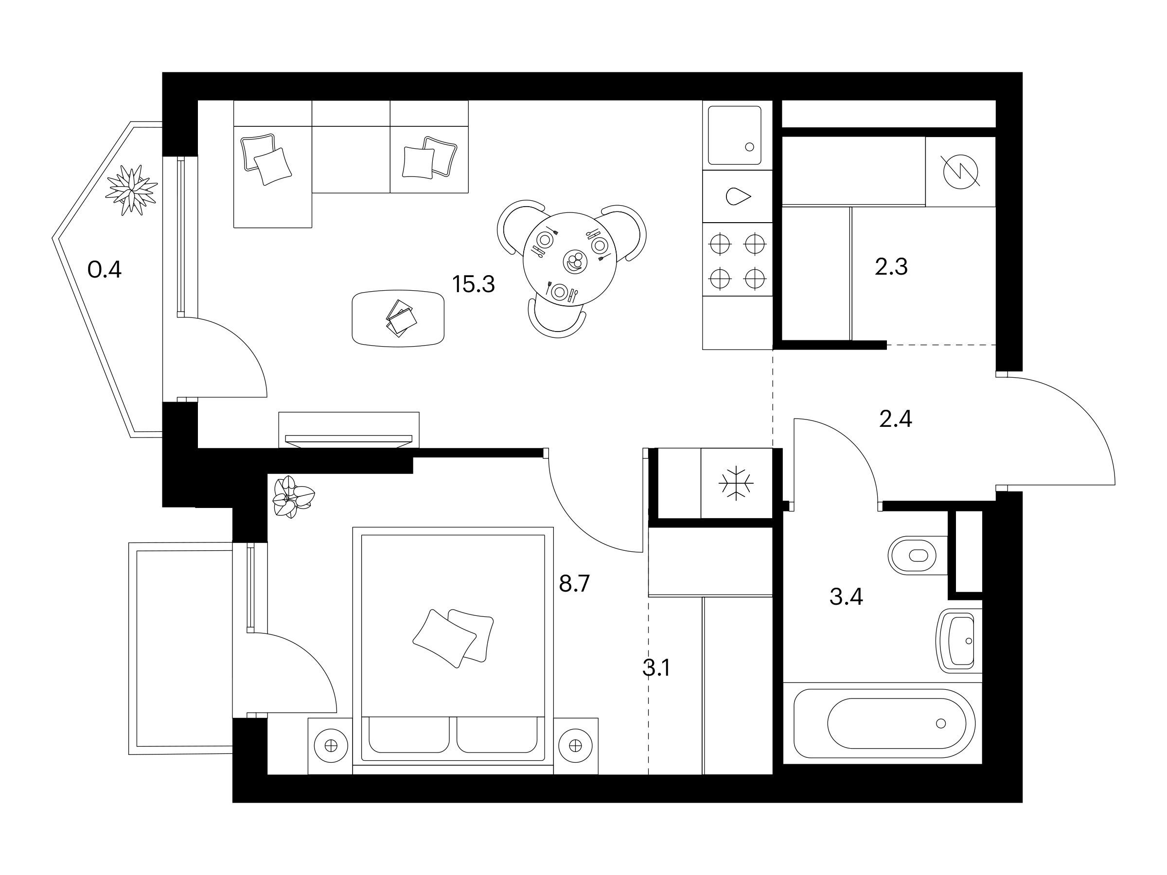 Планировка: 1-комн. квартира 36.10 м² в новостройке Мичуринский парк