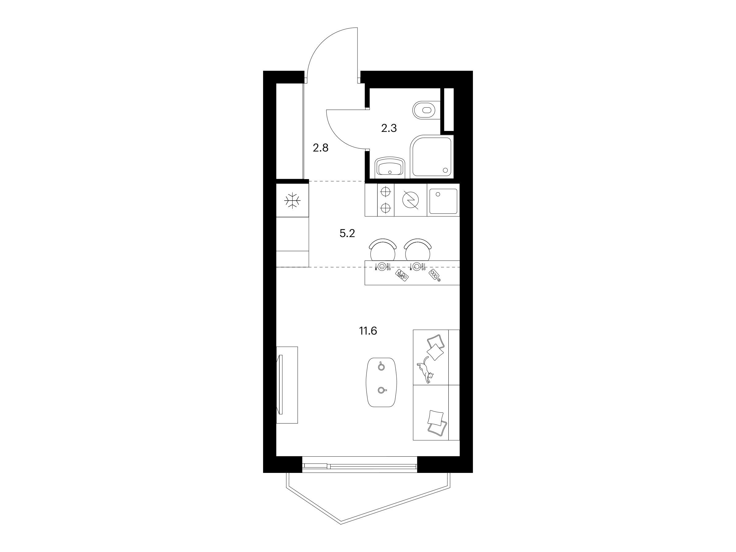 Планировка: Студия 21.90 м² в новостройке Мичуринский парк