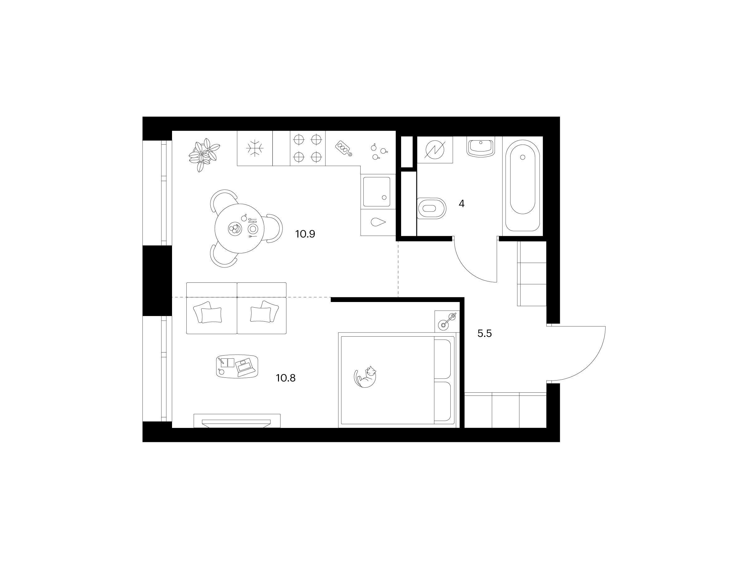 Планировка: 1-комн. квартира 31.20 м² в новостройке Середневский лес
