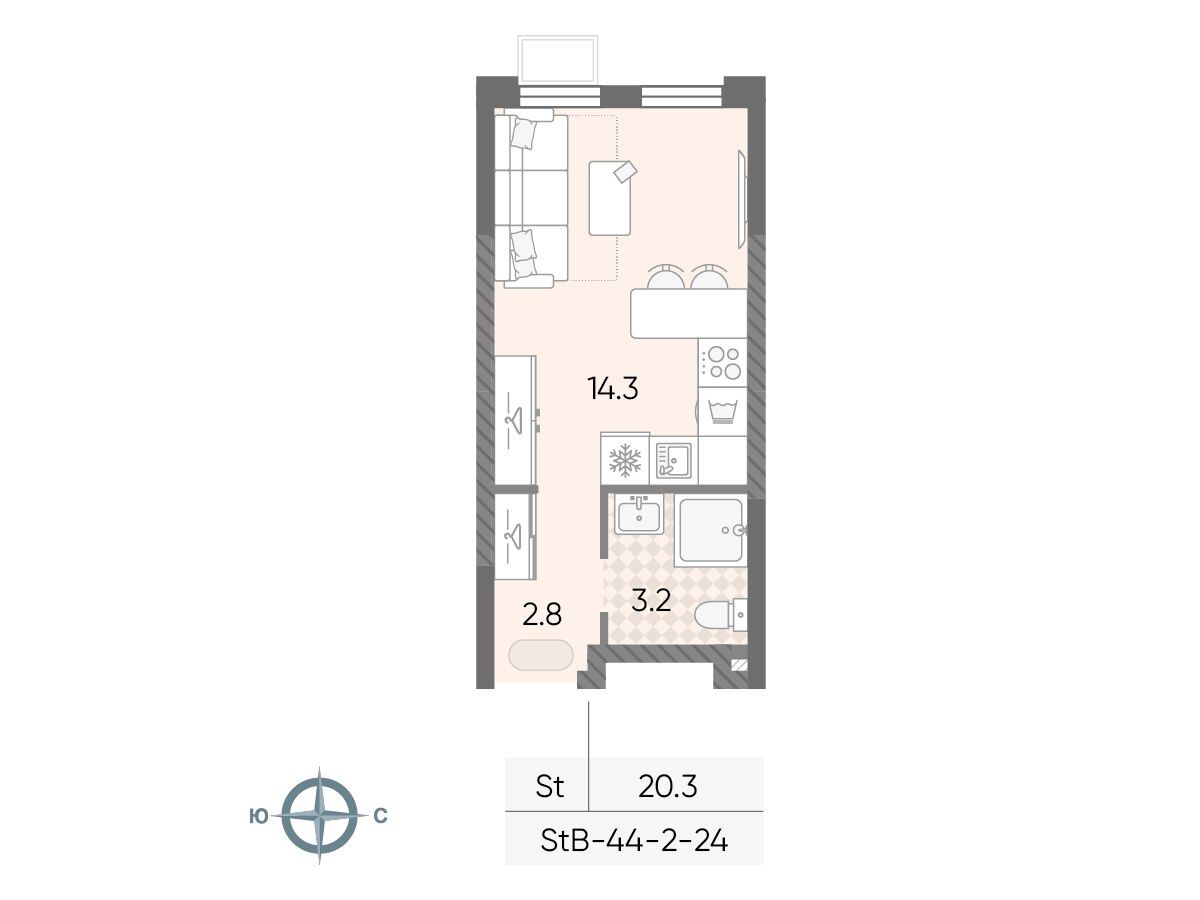 Планировка: Студия 20.30 м² в новостройке Лучи
