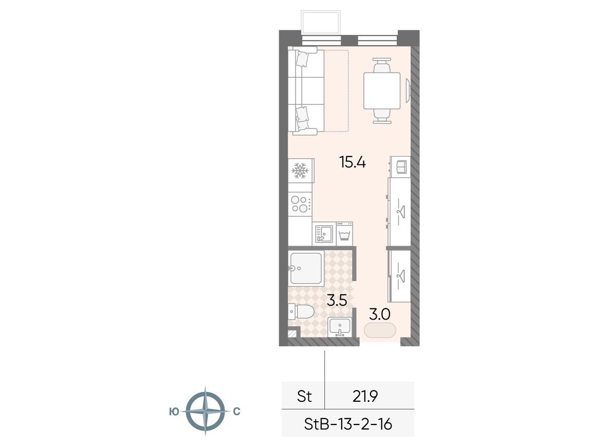 Планировка: Студия 21.90 м² в новостройке Лучи