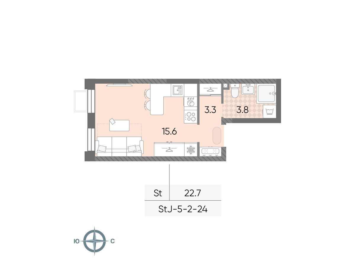 Планировка: Студия 22.70 м² в новостройке Лучи