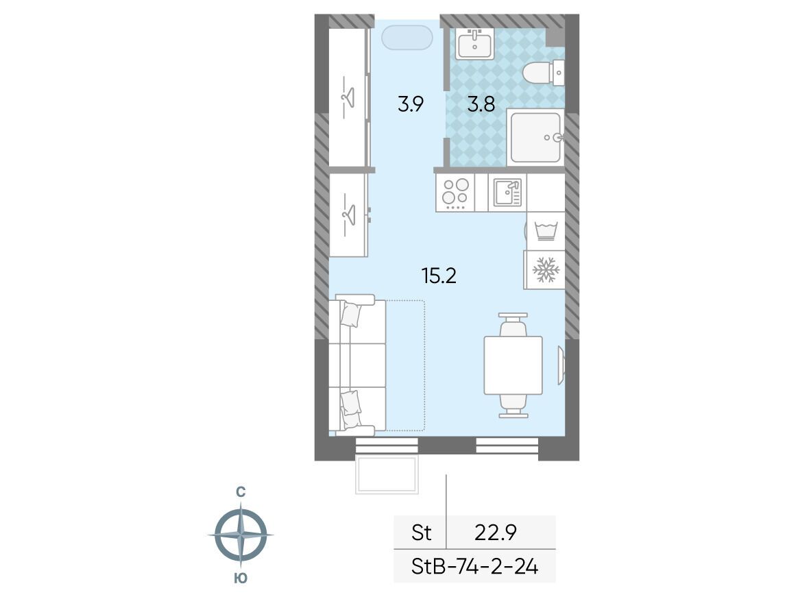 Планировка: Студия 22.90 м² в новостройке Лучи