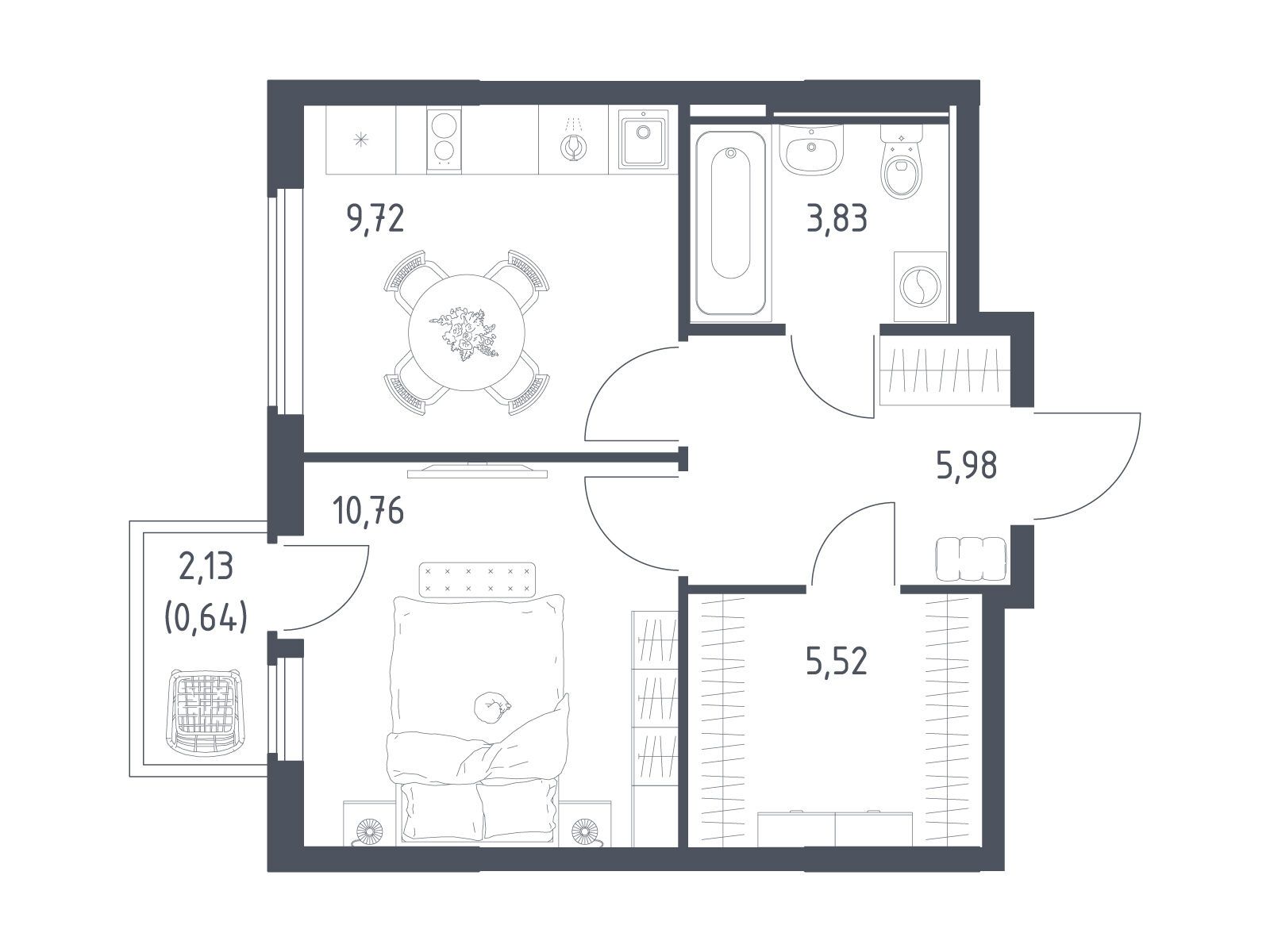 Планировка: 1-комн. квартира 36.45 м² в новостройке Остафьево