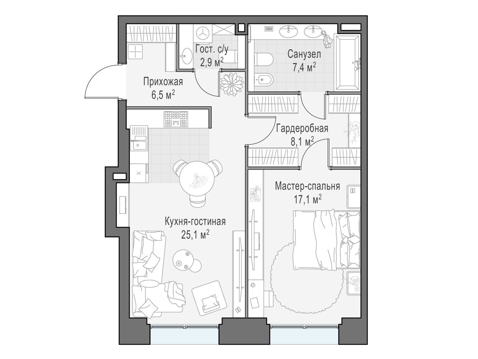 Планировка: 1-комн. квартира 66.80 м² в новостройке Лайф тайм