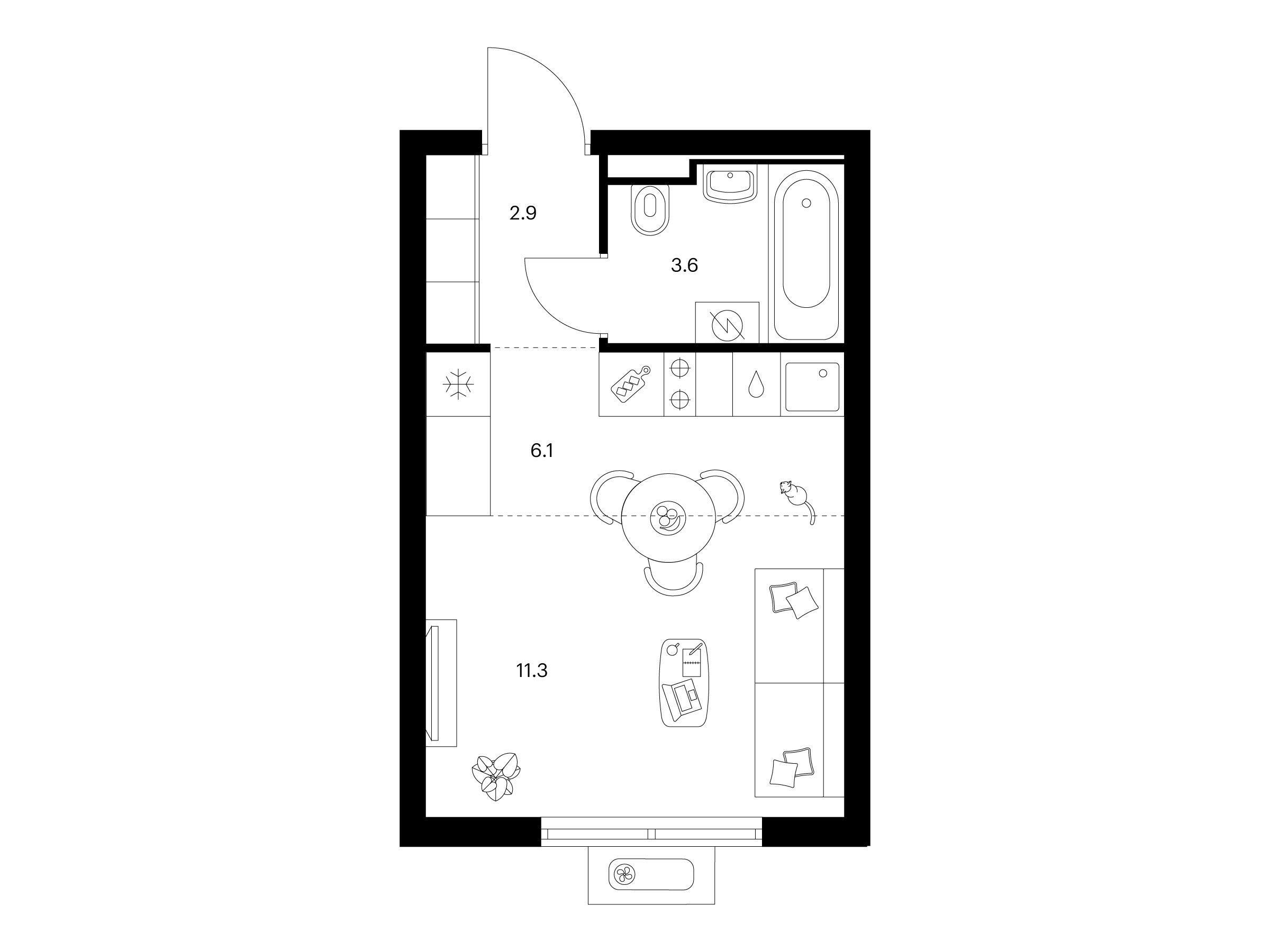 Планировка: Студия 23.90 м² в новостройке Янинский лес