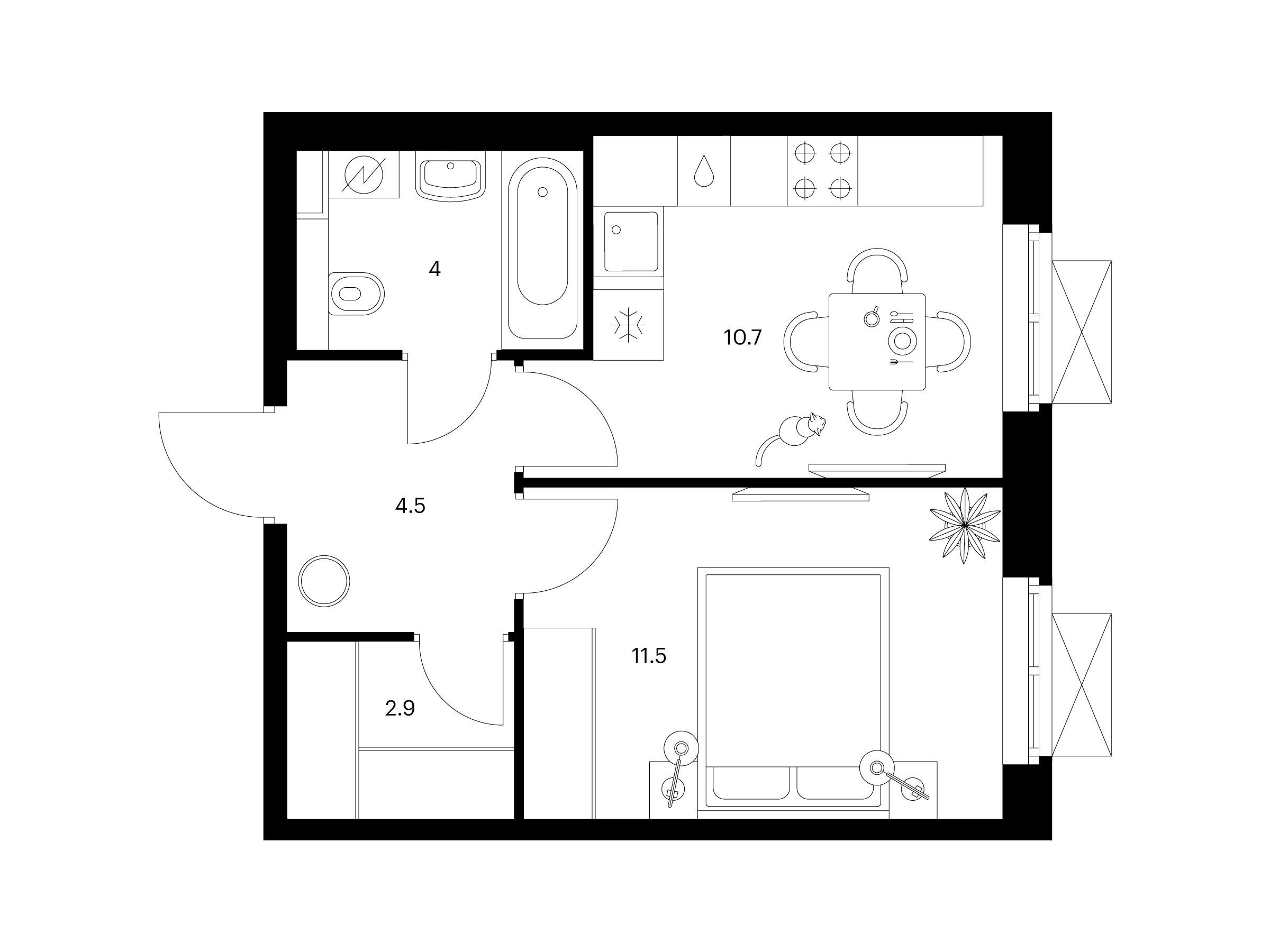 Планировка: 1-комн. квартира 33.60 м² в новостройке ЖК Люблинский парк