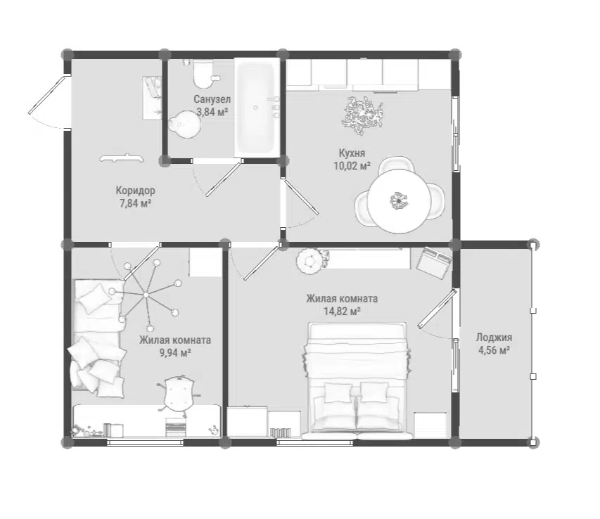 Планировка: 2-комн. квартира 48.74 м² в новостройке ЖК Образцово