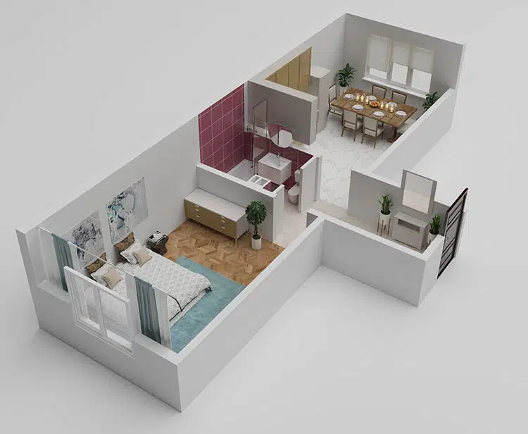 Планировка: 1-комн. квартира 43.87 м² в новостройке ЖК Мирград