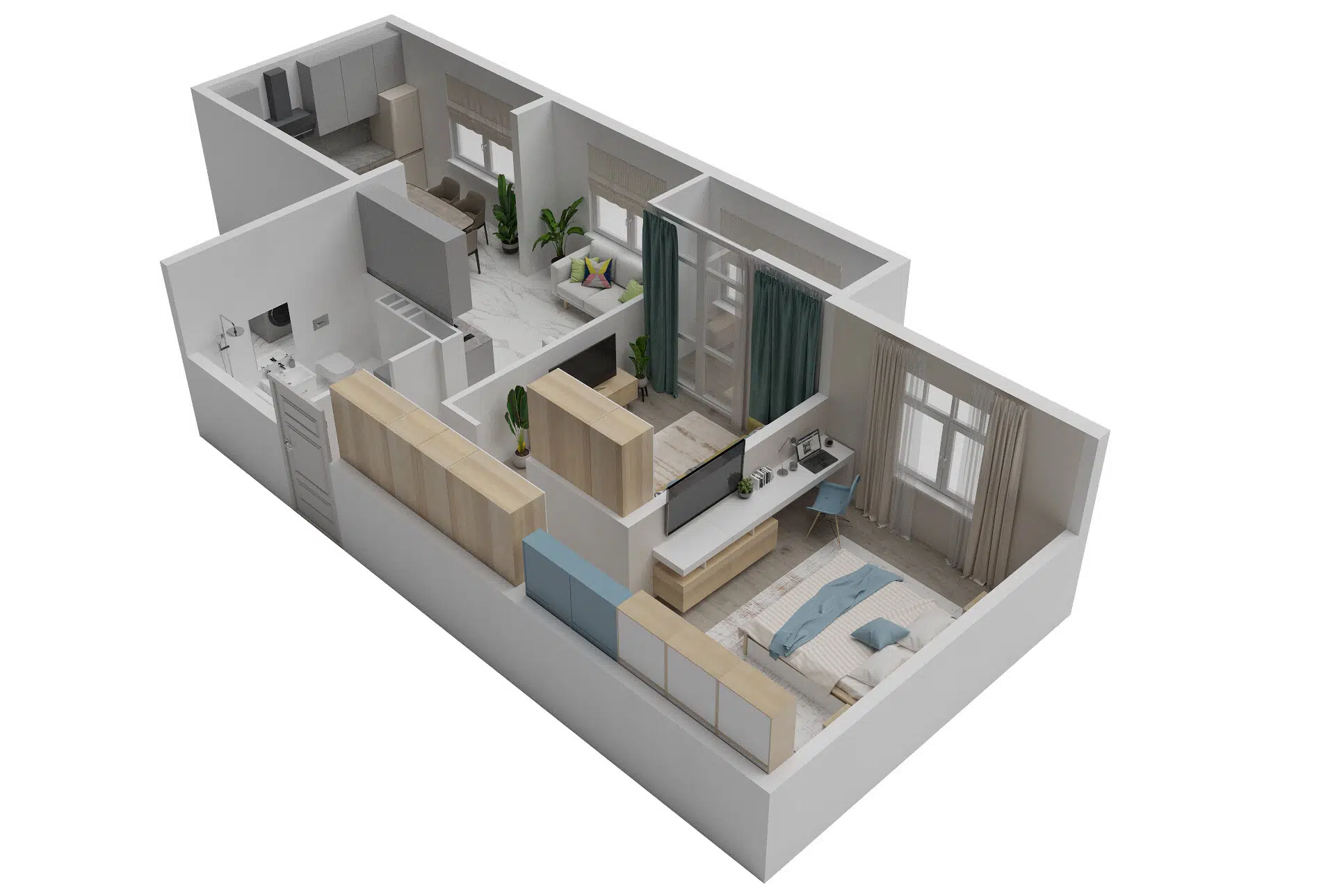 Планировка: 2-комн. квартира 63.28 м² в новостройке Мирград