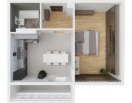 Планировка: 1-комн. квартира 44.59 м² в новостройке Мирград
