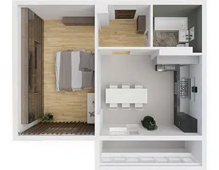 Планировка: 1-комн. квартира 44.59 м² в новостройке Мирград