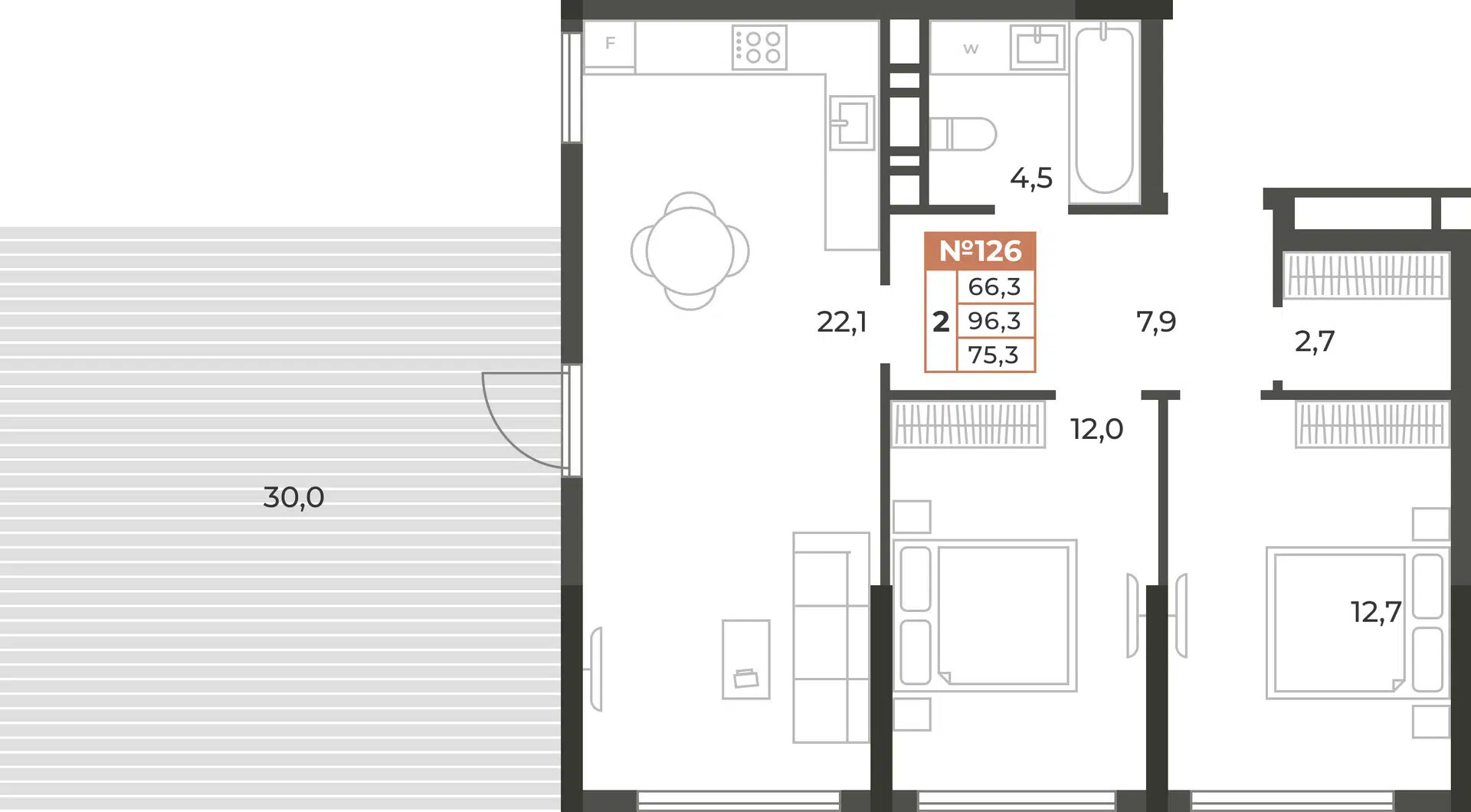 Планировка: 2-комн. квартира 75.30 м² в новостройке Аристократ