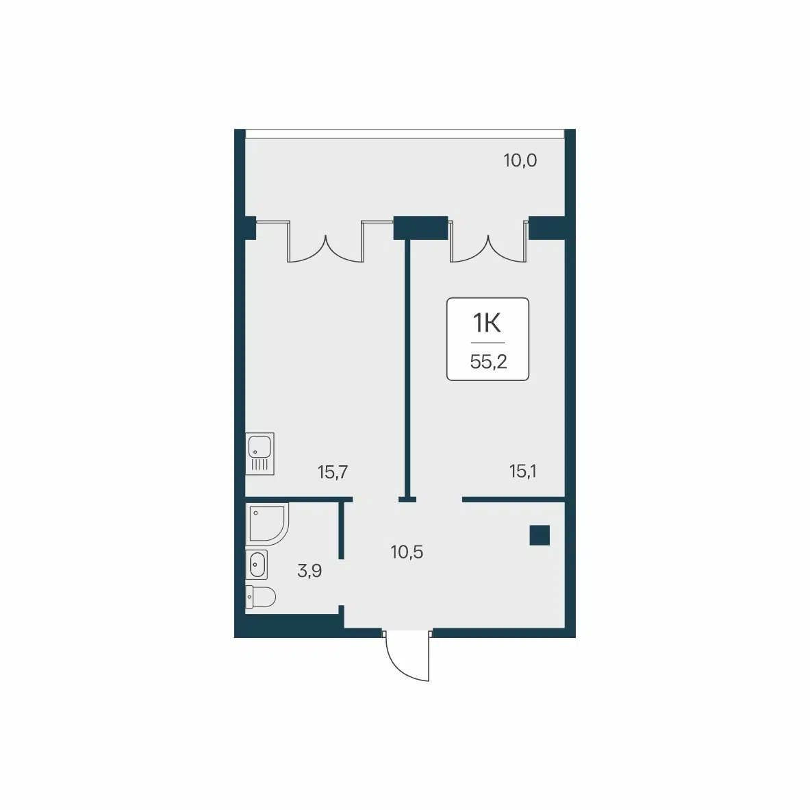 Планировка: 1-комн. квартира 55.20 м² в новостройке ЖК Вилла Маяк