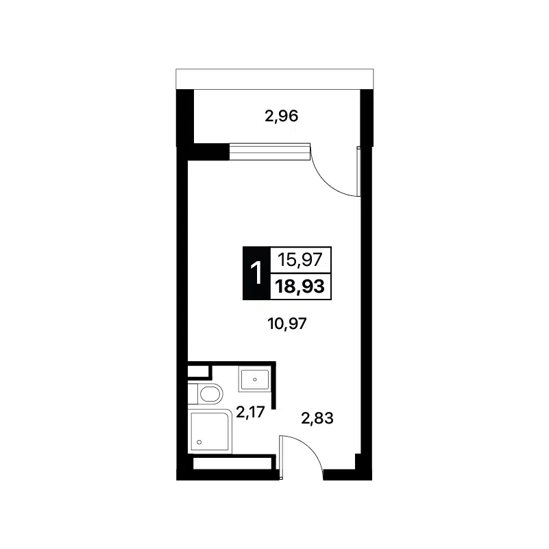 Планировка: Студия 18.93 м² в новостройке Лайнер