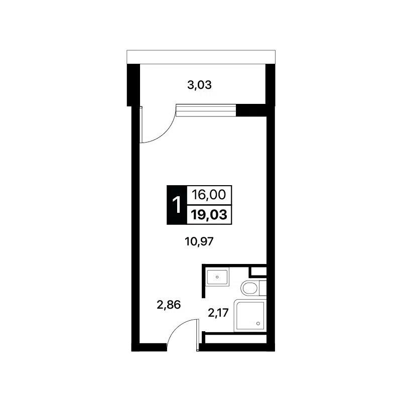 Планировка: Студия 19.03 м² в новостройке Лайнер