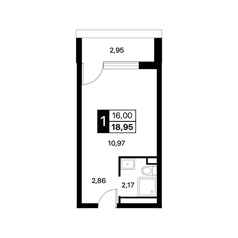 Планировка: Студия 18.95 м² в новостройке Апарт-отель Лайнер