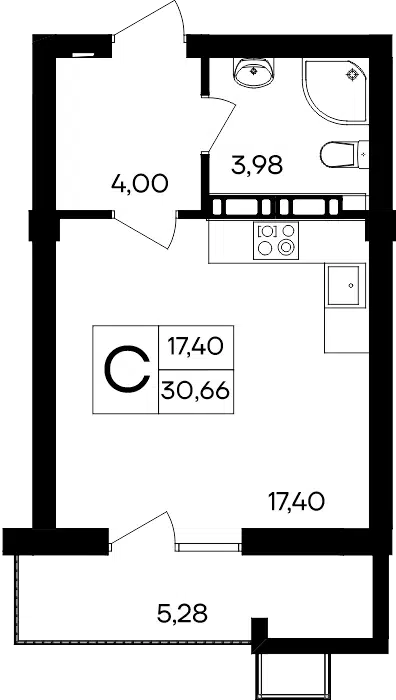 Планировка: Студия 30.66 м² в новостройке ЖК Республика
