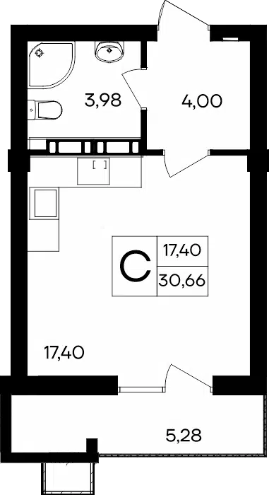 Планировка: Студия 30.66 м² в новостройке ЖК Республика