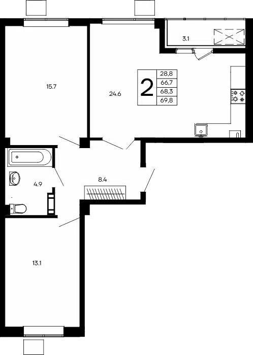 Планировка: 2-комн. квартира 69.80 м² в новостройке ЖК Небо