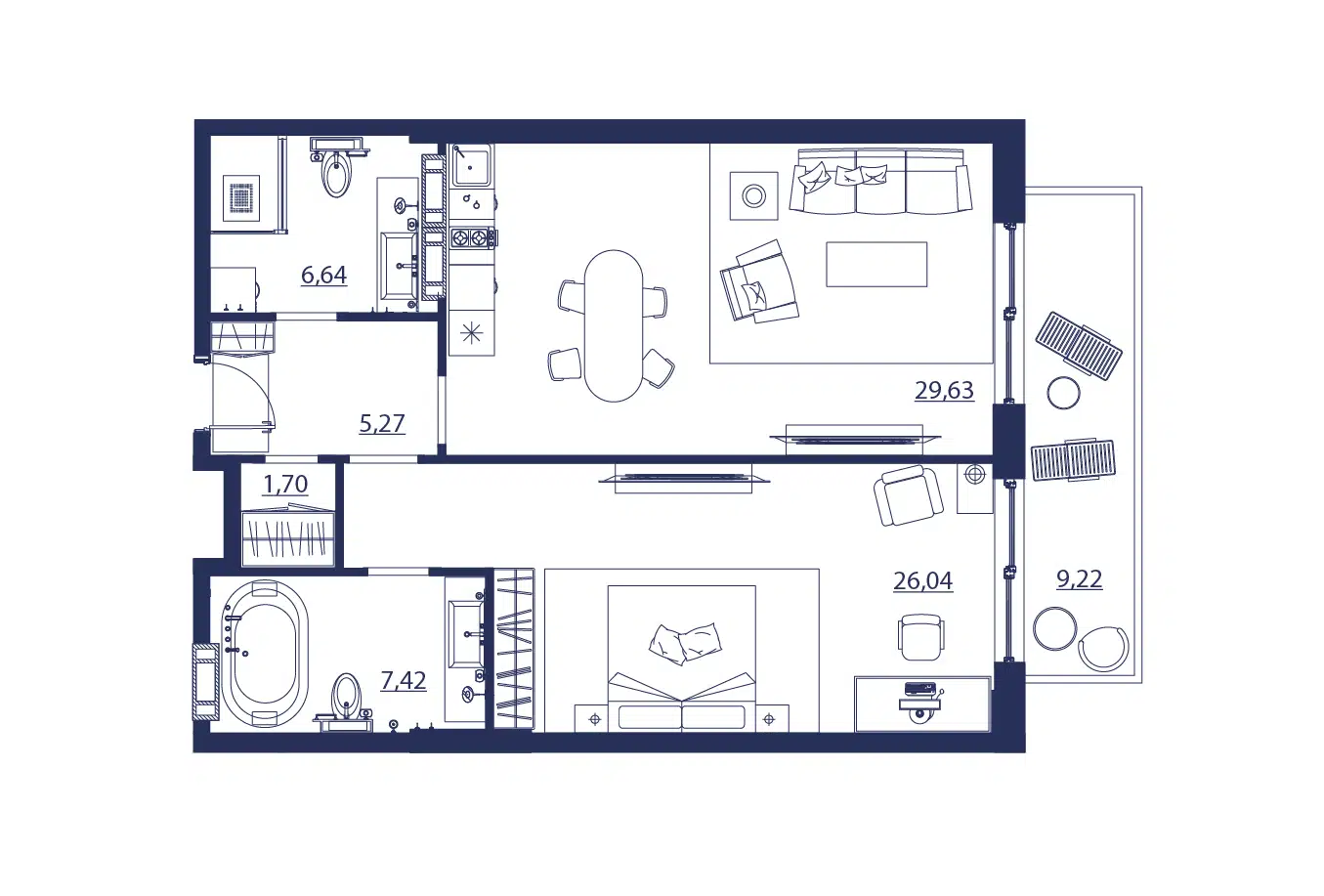 Планировка: 2-комн. квартира 85.92 м² в новостройке Кедровый
