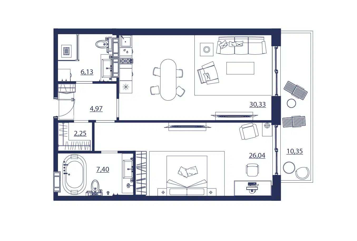 Планировка: 2-комн. квартира 87.47 м² в новостройке Апарт-комплекс Кедровый